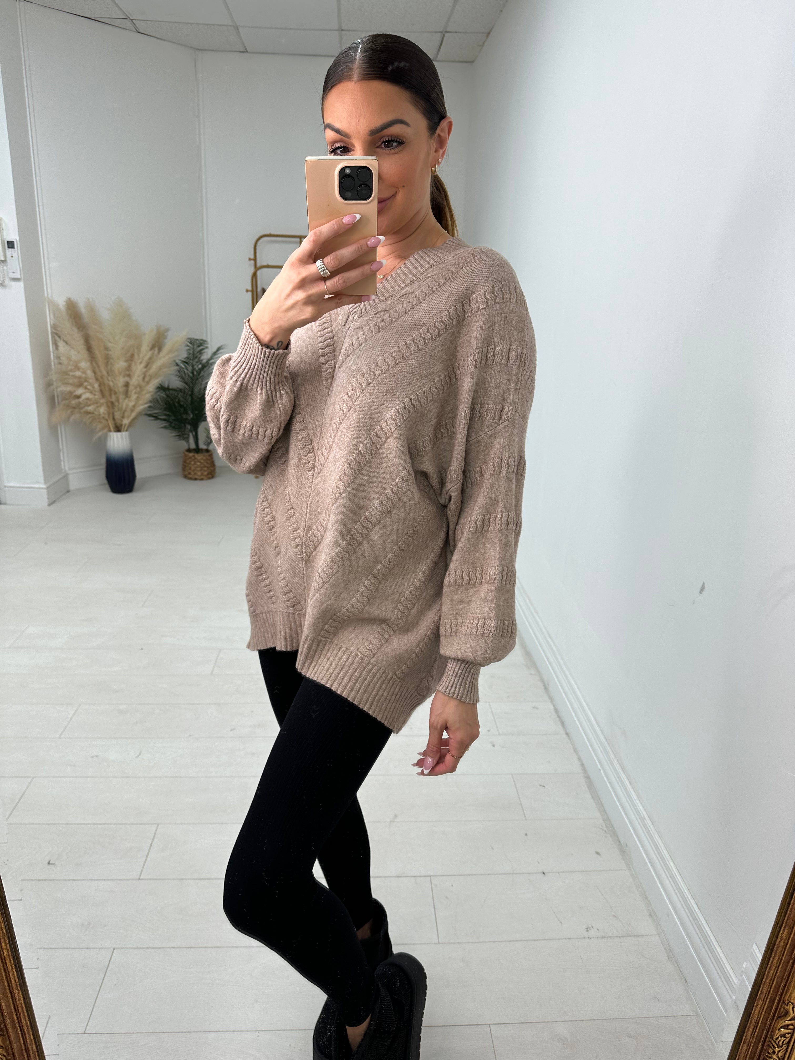 Jayney Asymmetric Detail V Neck Knit Jumper