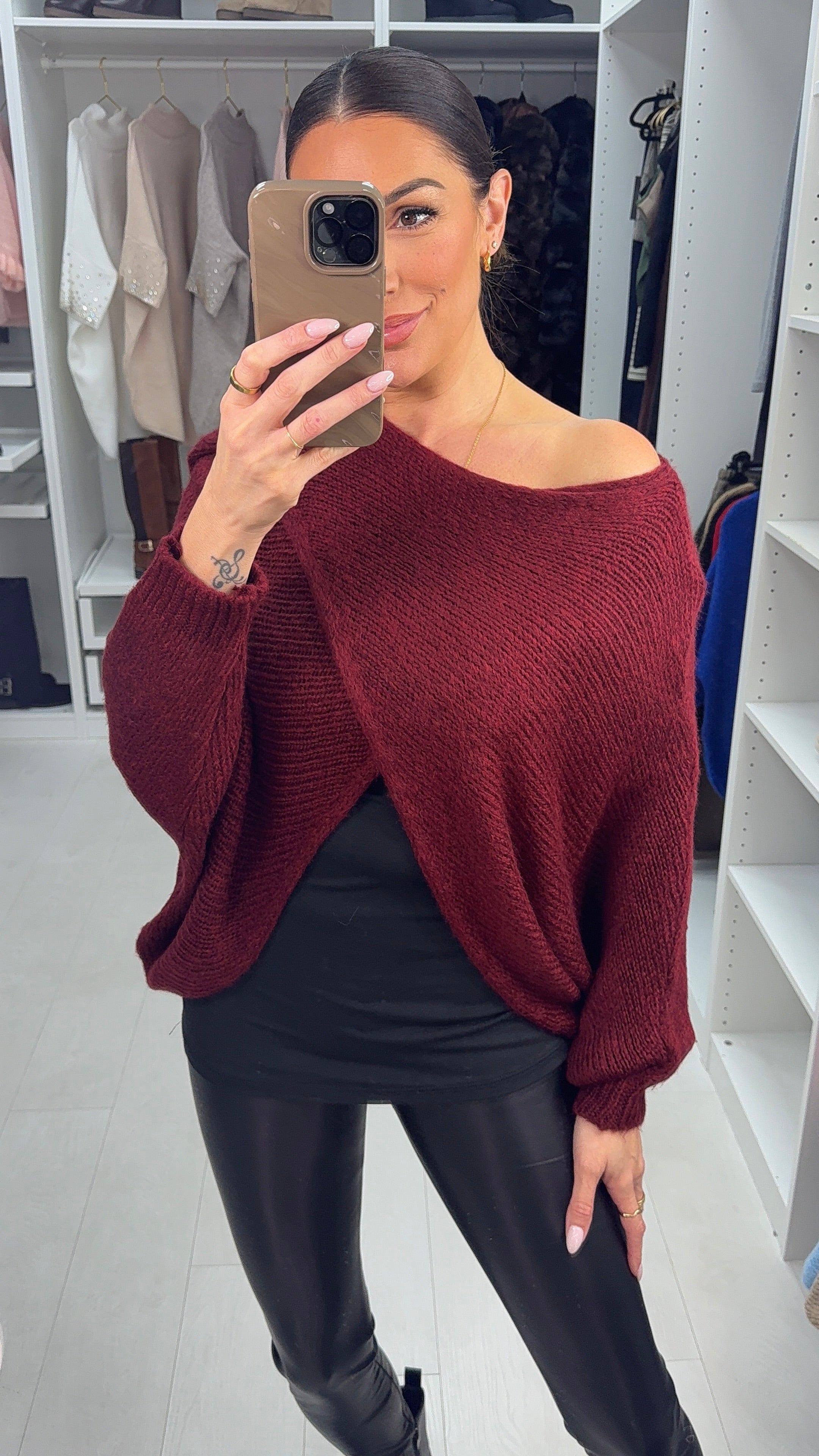 Ingrid Plain Wrap Front Chunky Knit Jumper