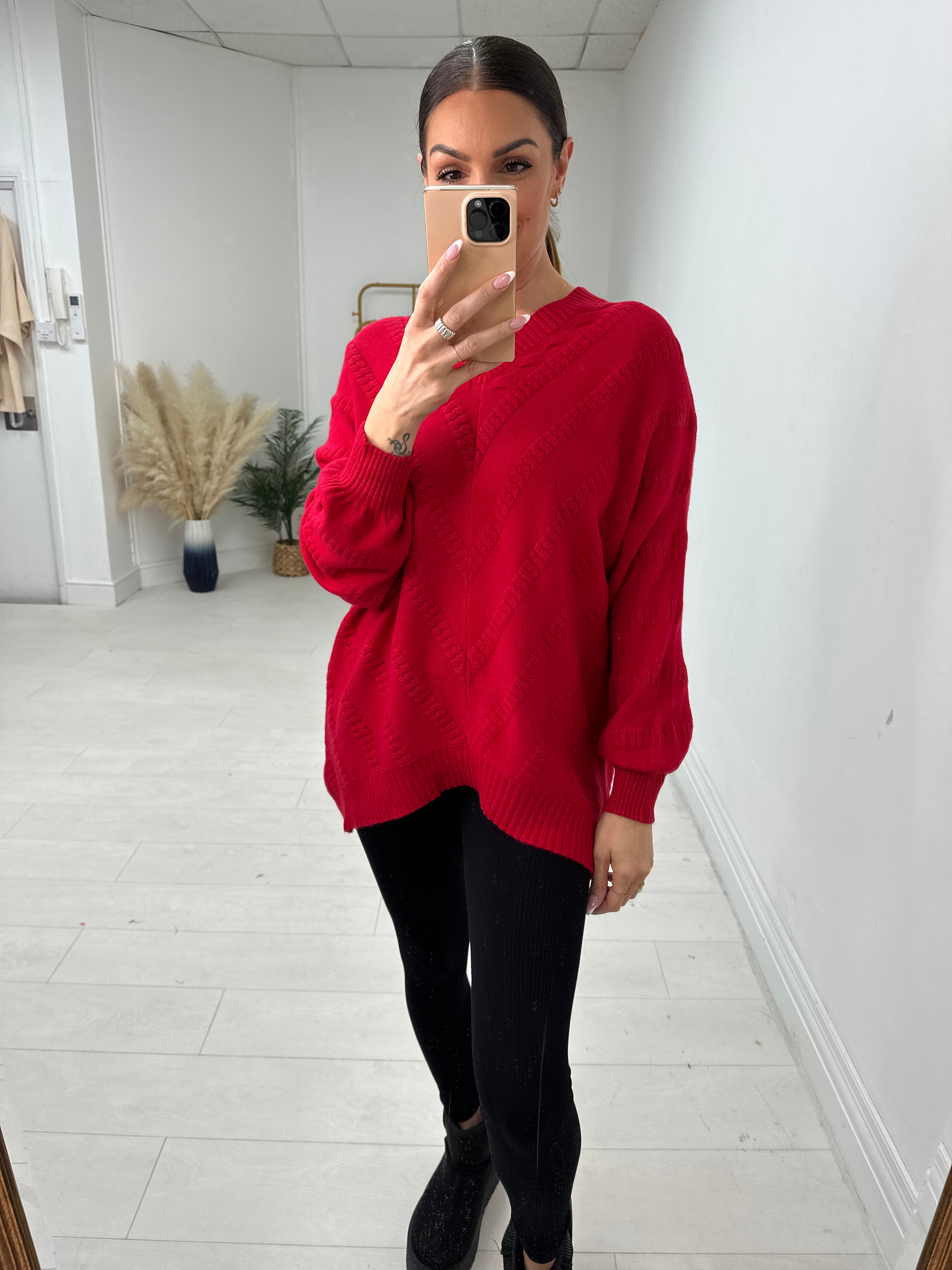 Jayney Asymmetric Detail V Neck Knit Jumper