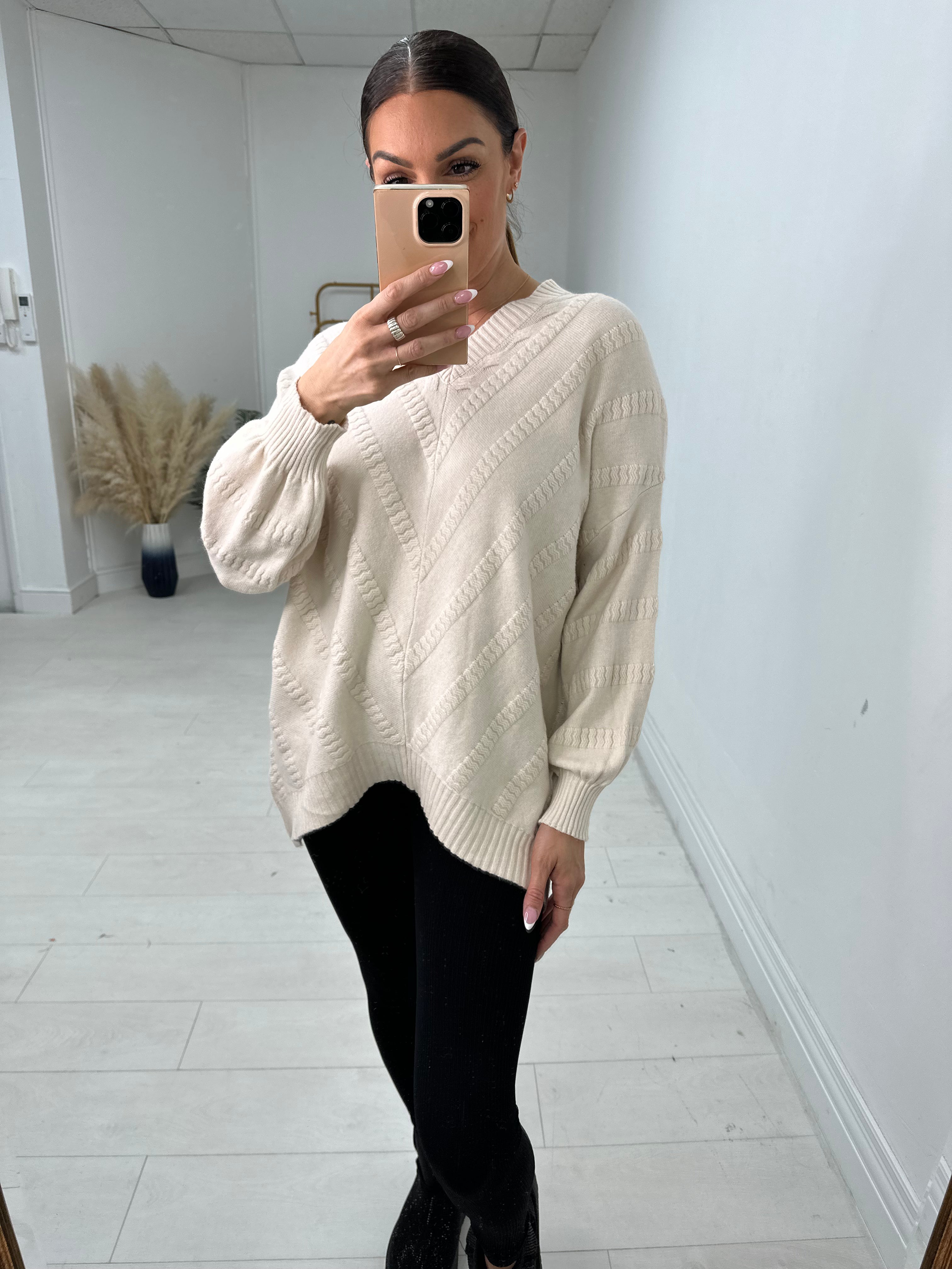 Jayney Asymmetric Detail V Neck Knit Jumper