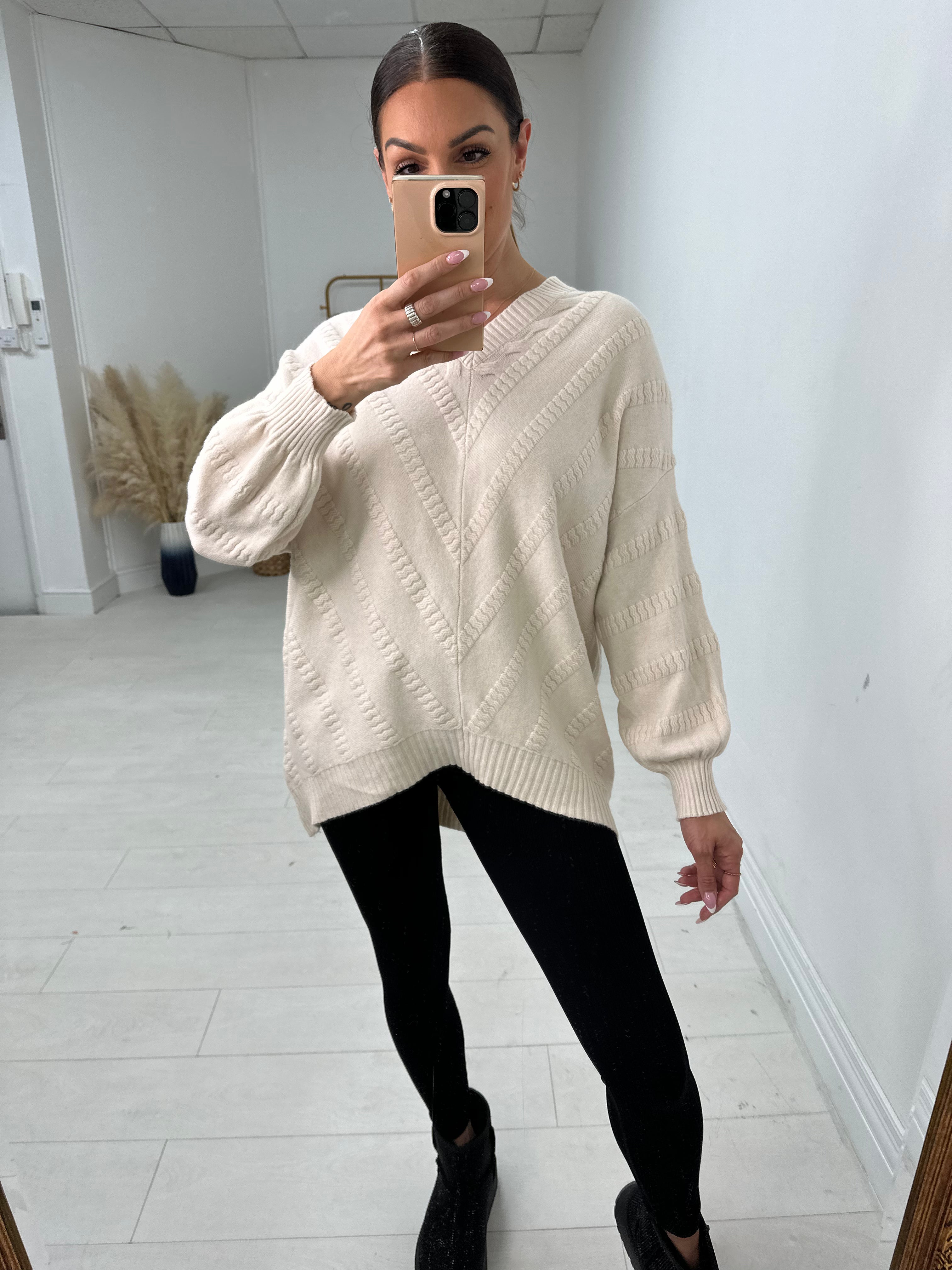 Jayney Asymmetric Detail V Neck Knit Jumper