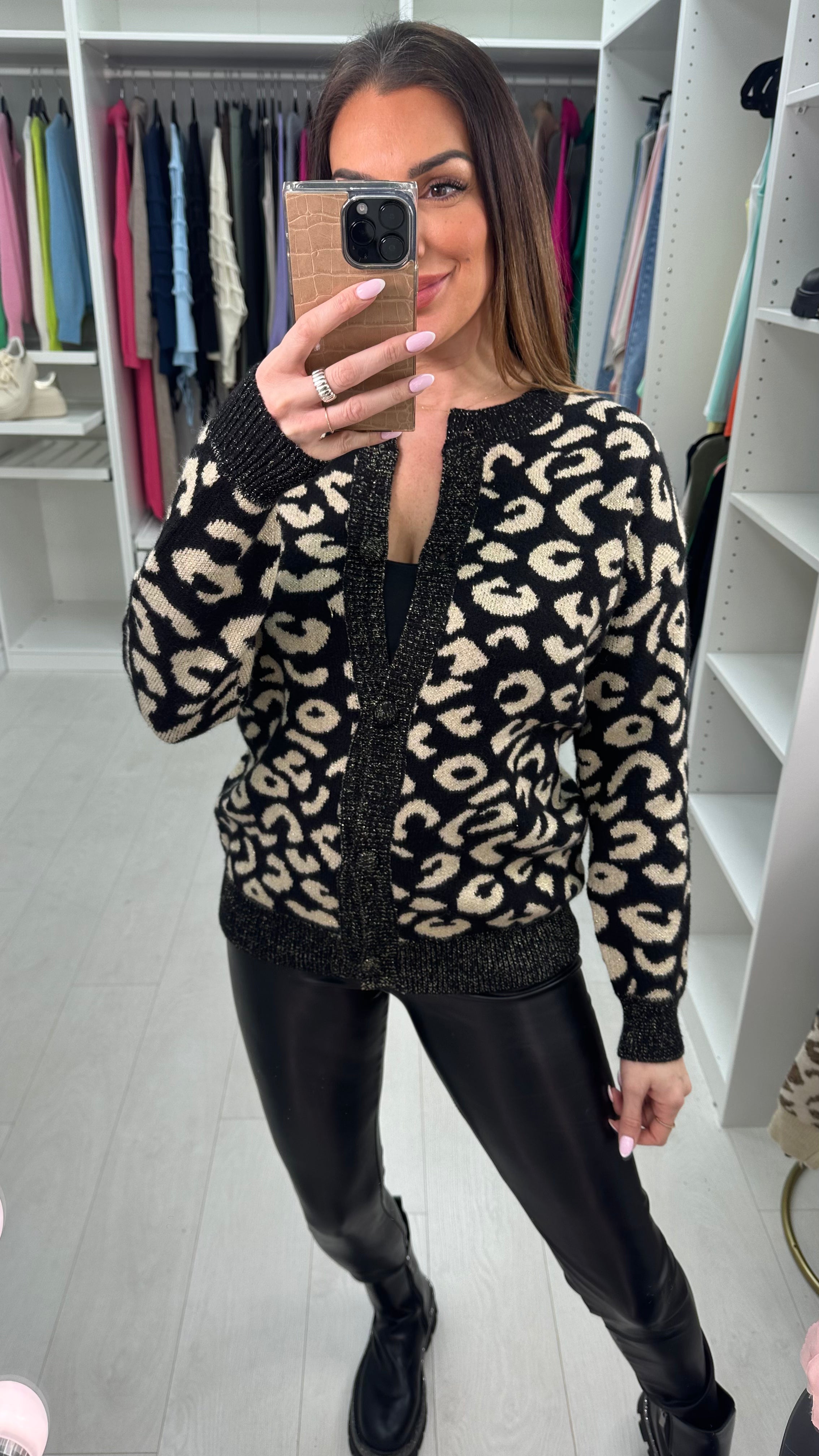 Ivona Leopard Print Knitted Cardigan