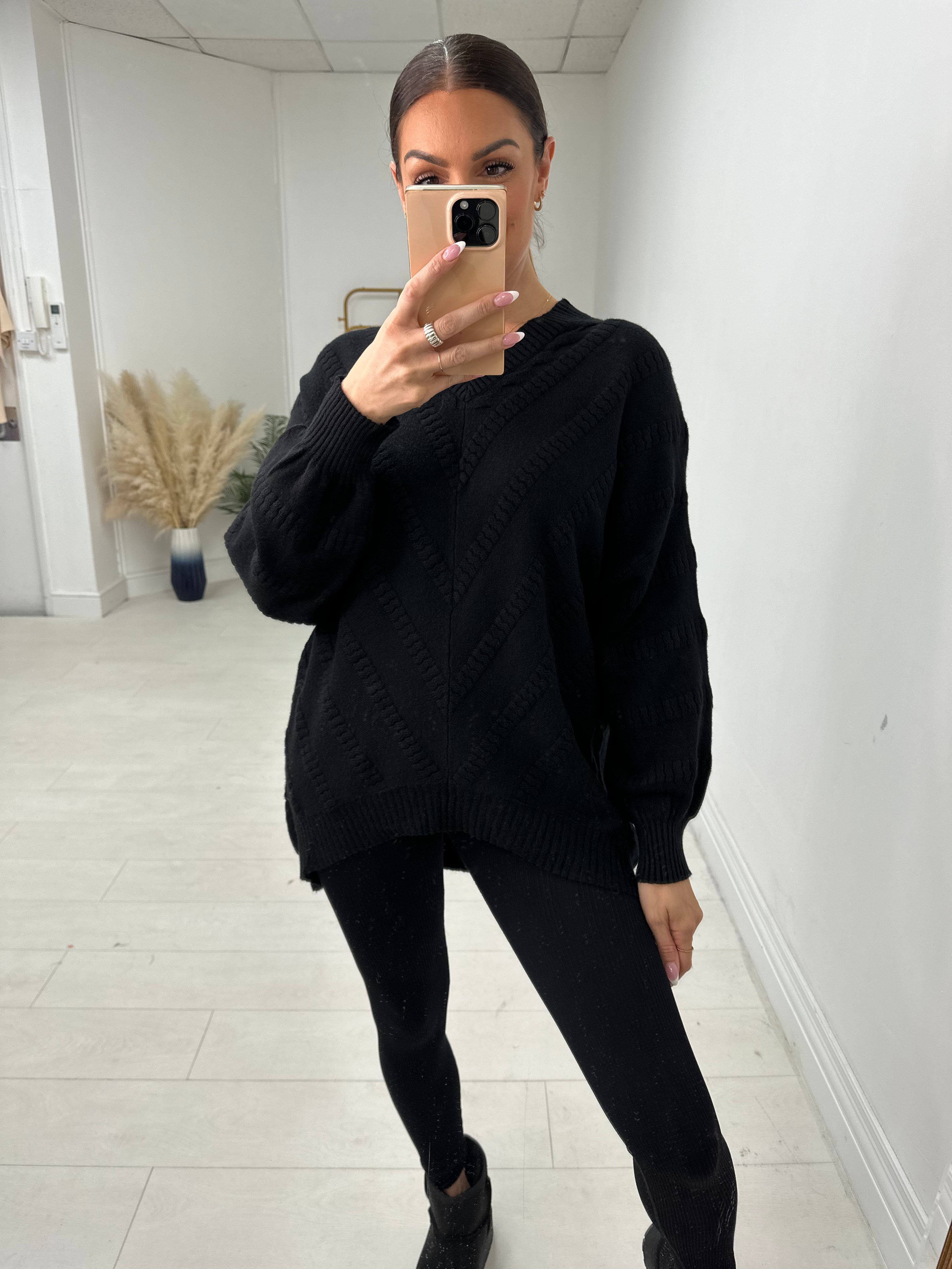 Jayney Asymmetric Detail V Neck Knit Jumper