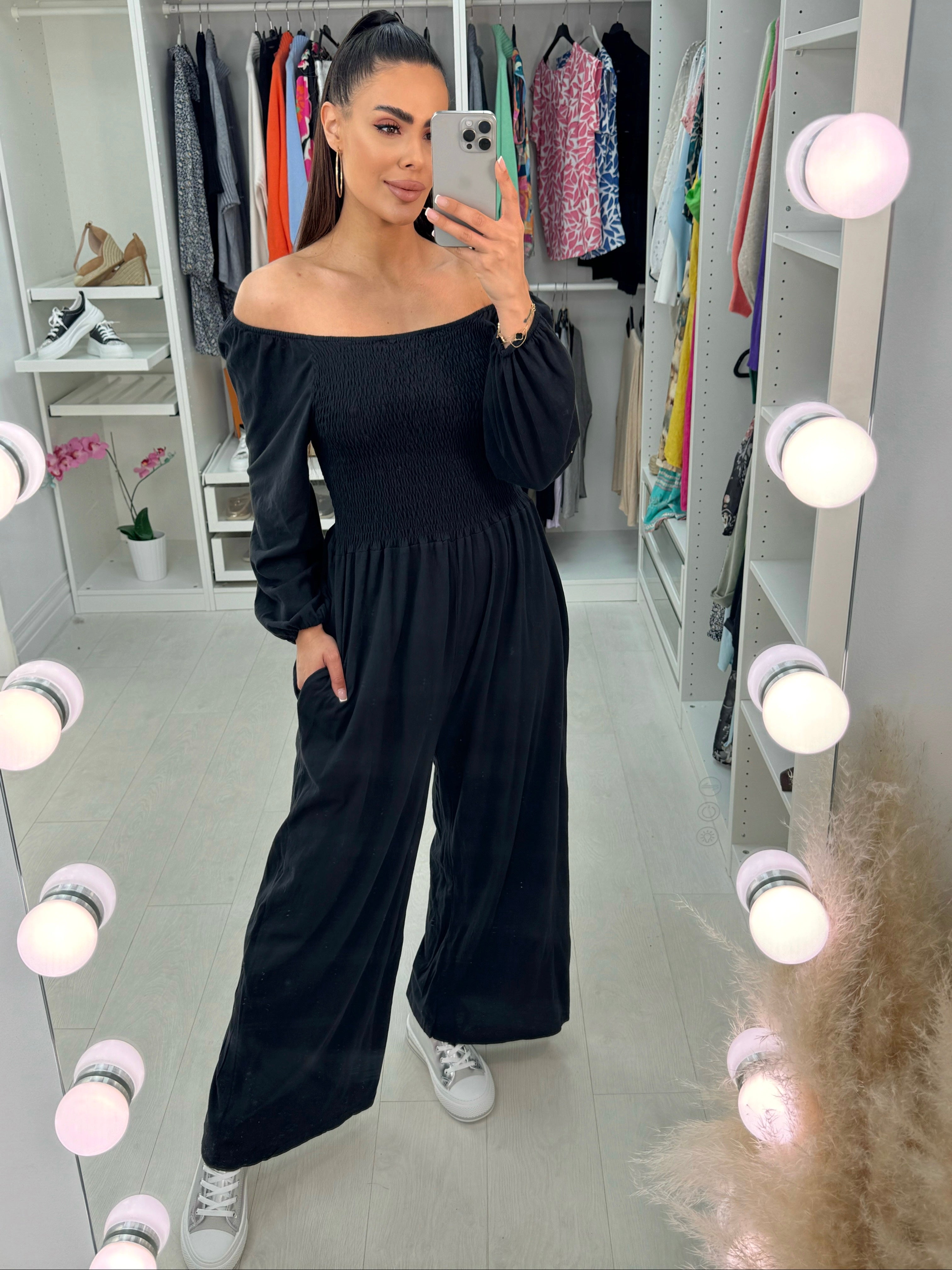 Janie Bardot Plain Elasticated Bust Jumpsuit