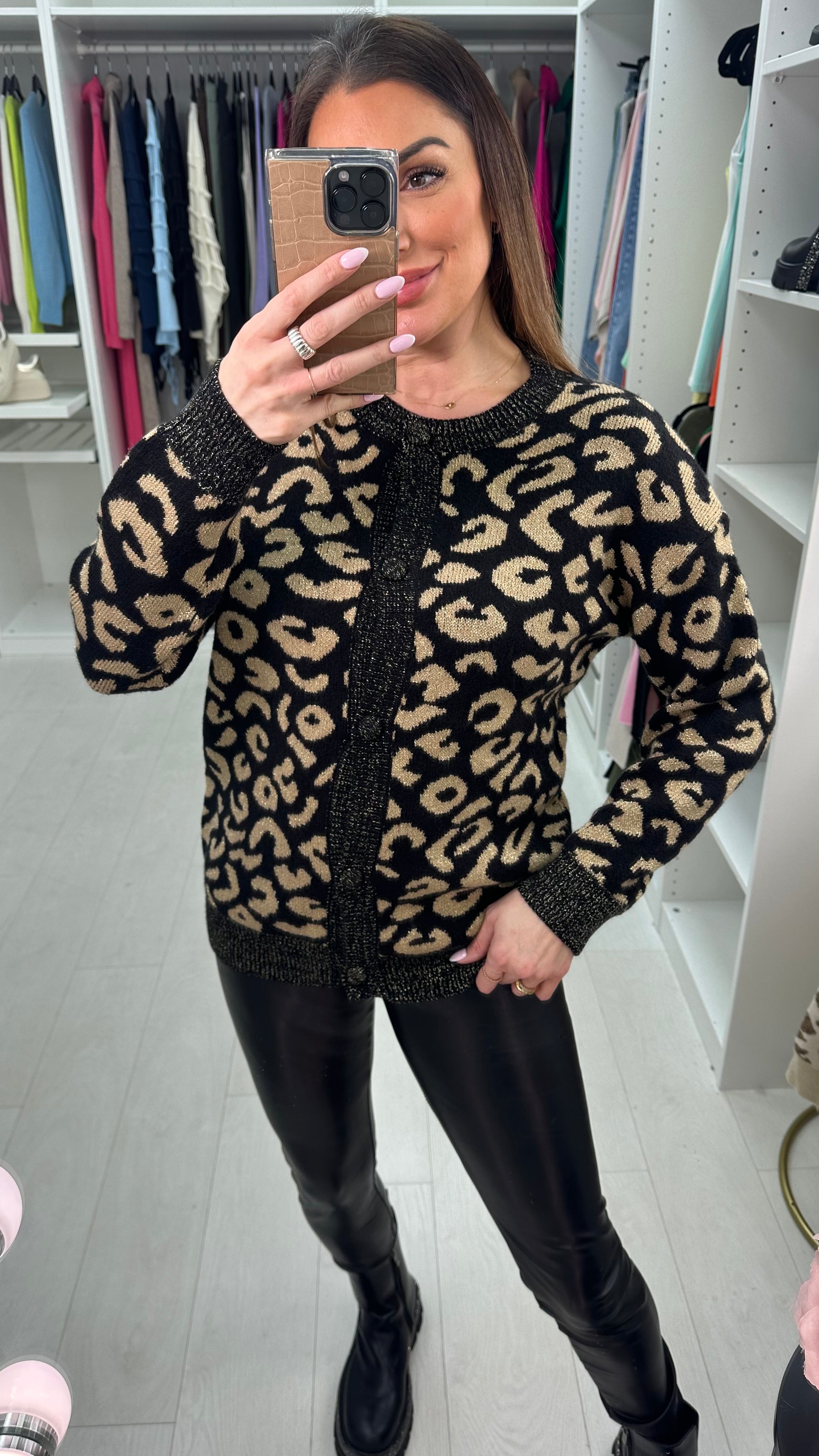 Ivona Leopard Print Knitted Cardigan