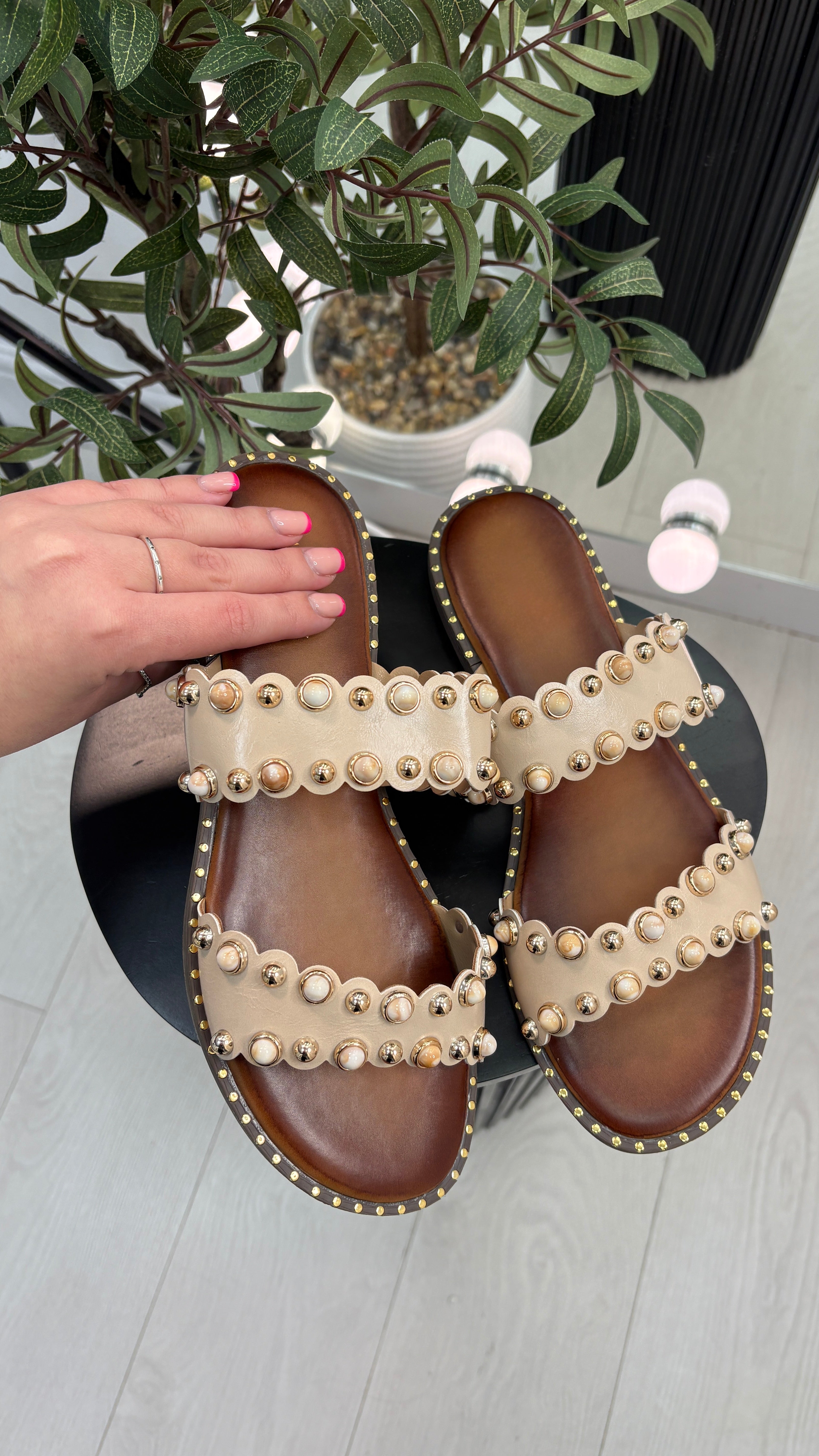 Miley Embellished Double Strap Sliders