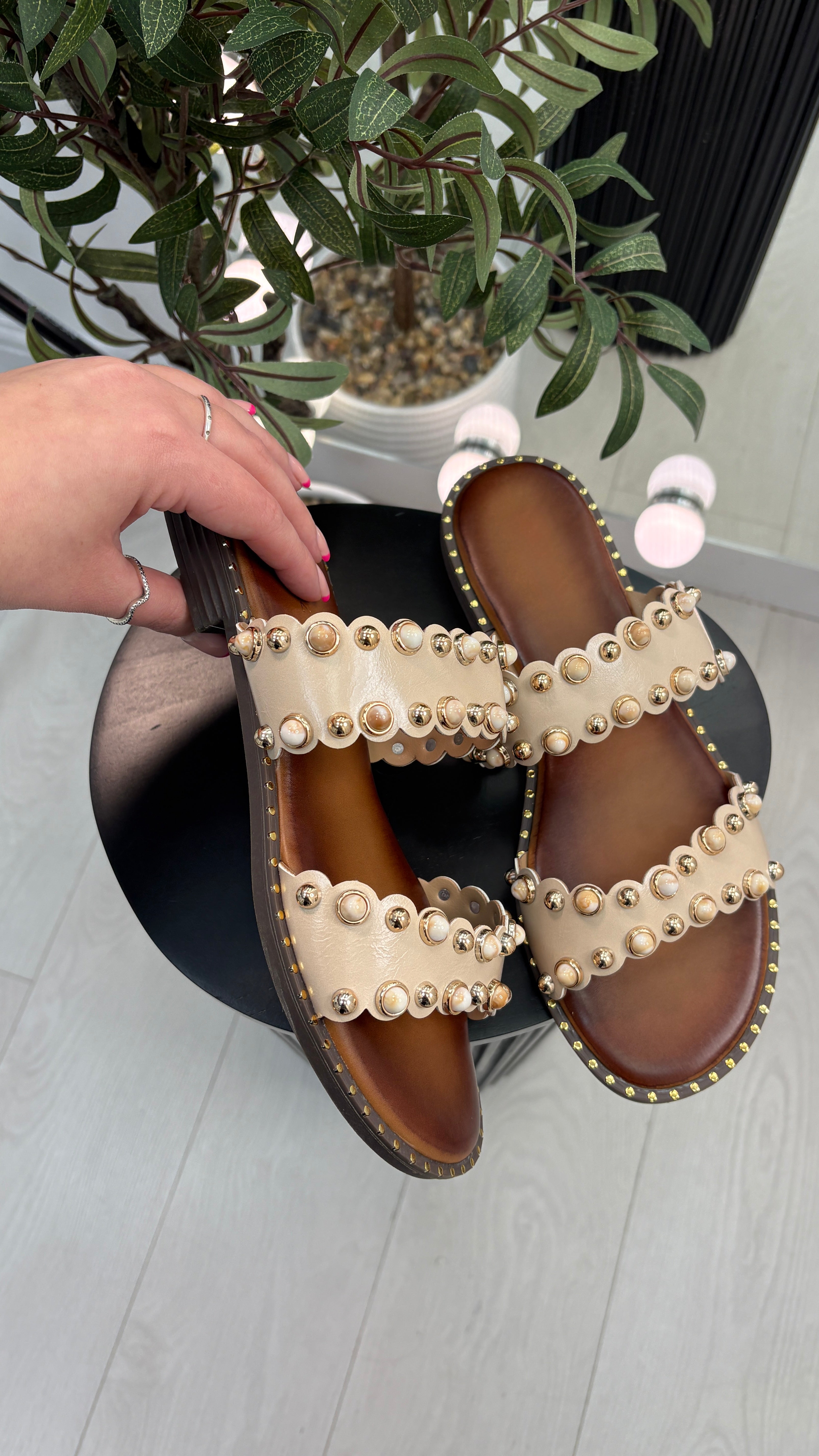 Miley Embellished Double Strap Sliders