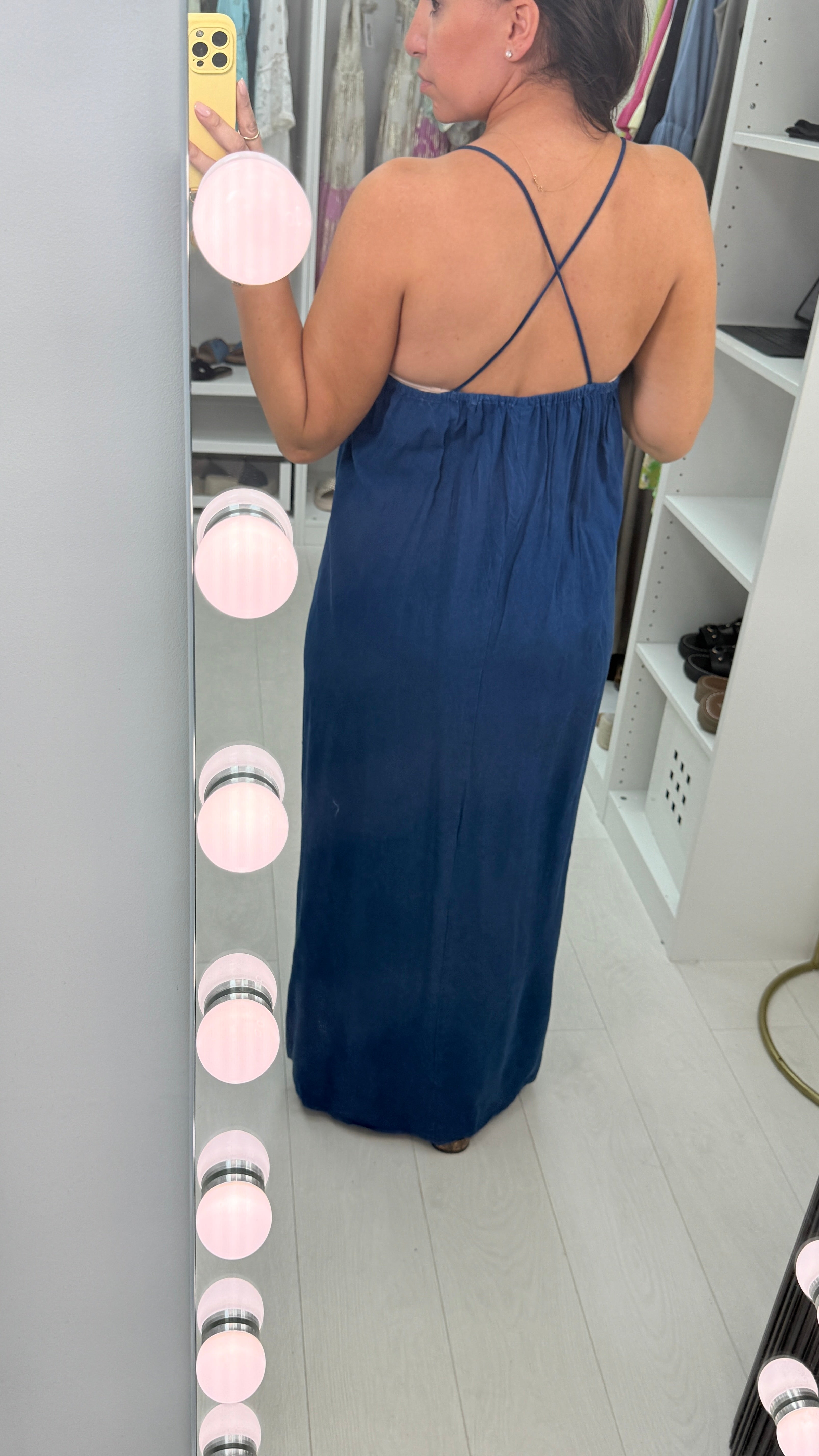 Orla Cross Back Denim Look Maxi Dress