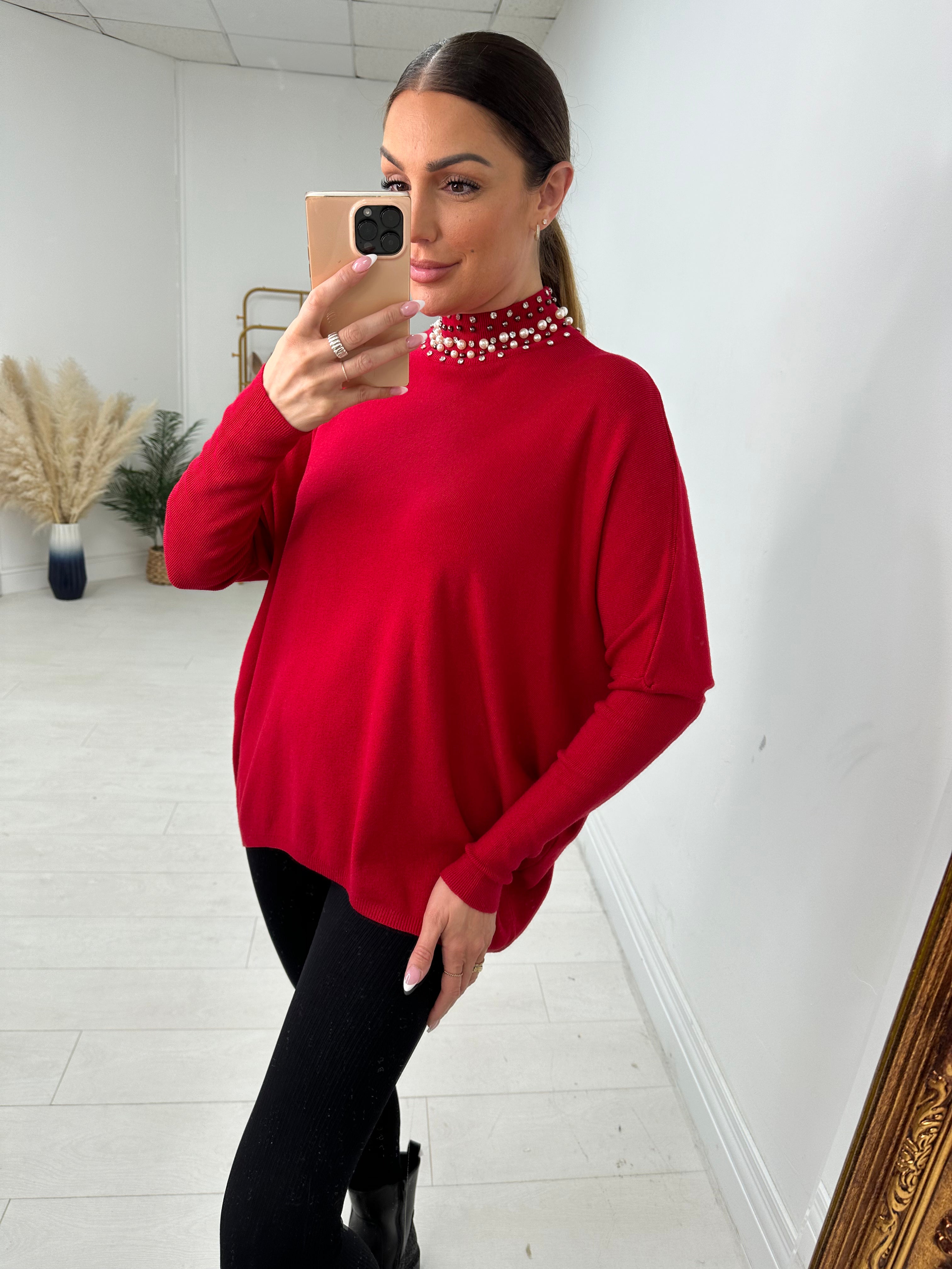 Bridget Embellished Neck Loose Fit Jumper