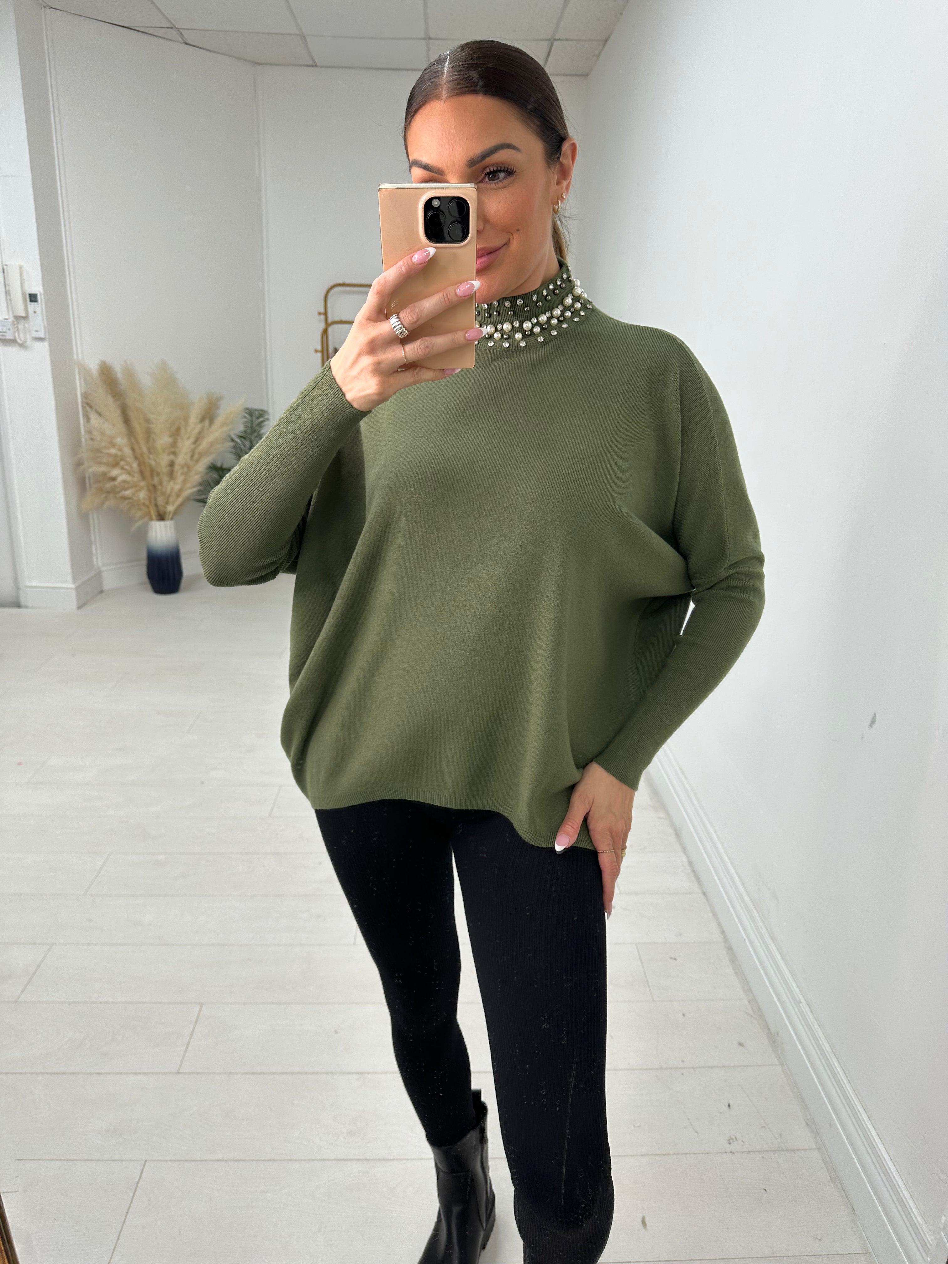Bridget Embellished Neck Loose Fit Jumper