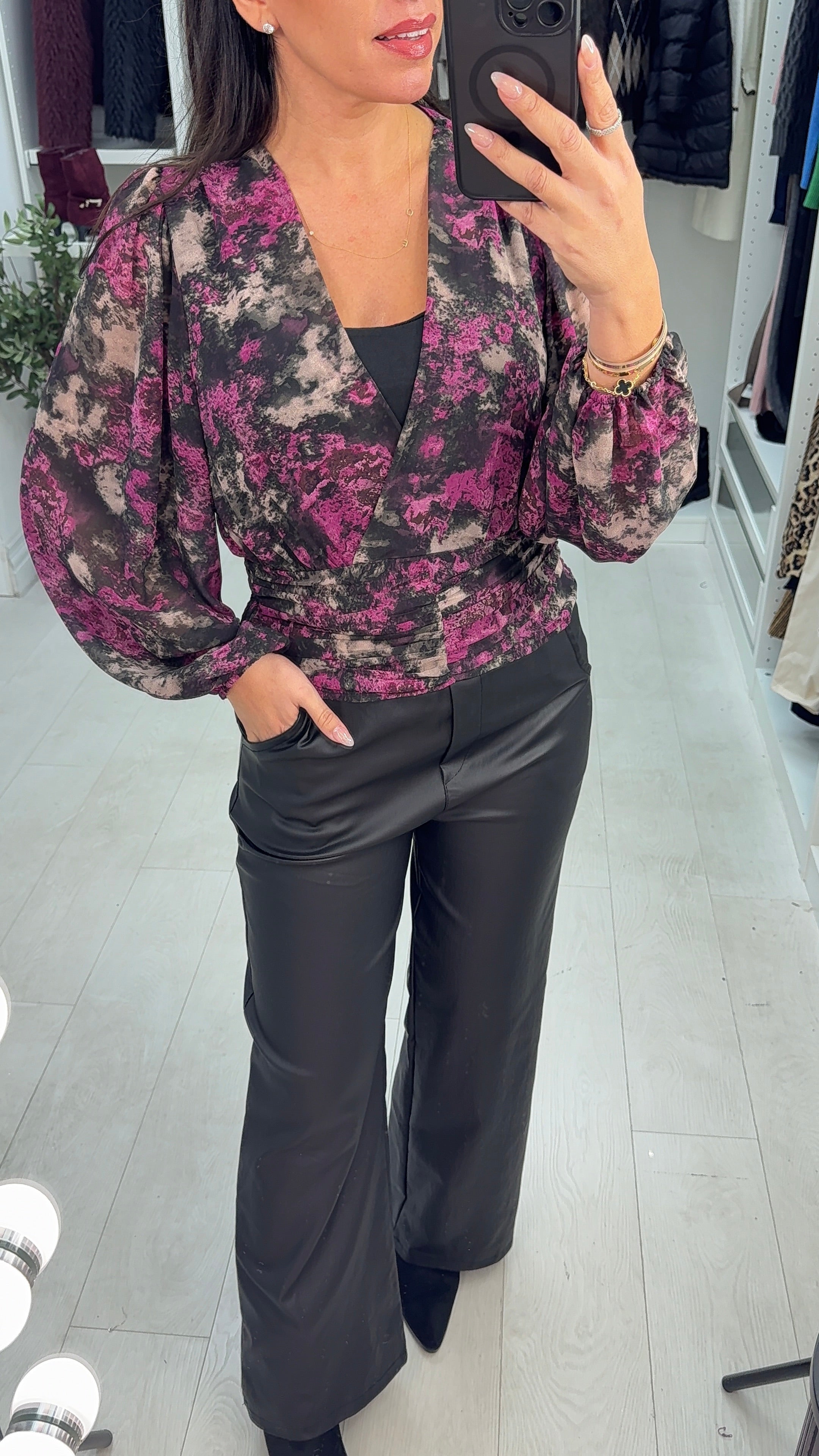 Lucey Abstract Print Deep V Neck Top