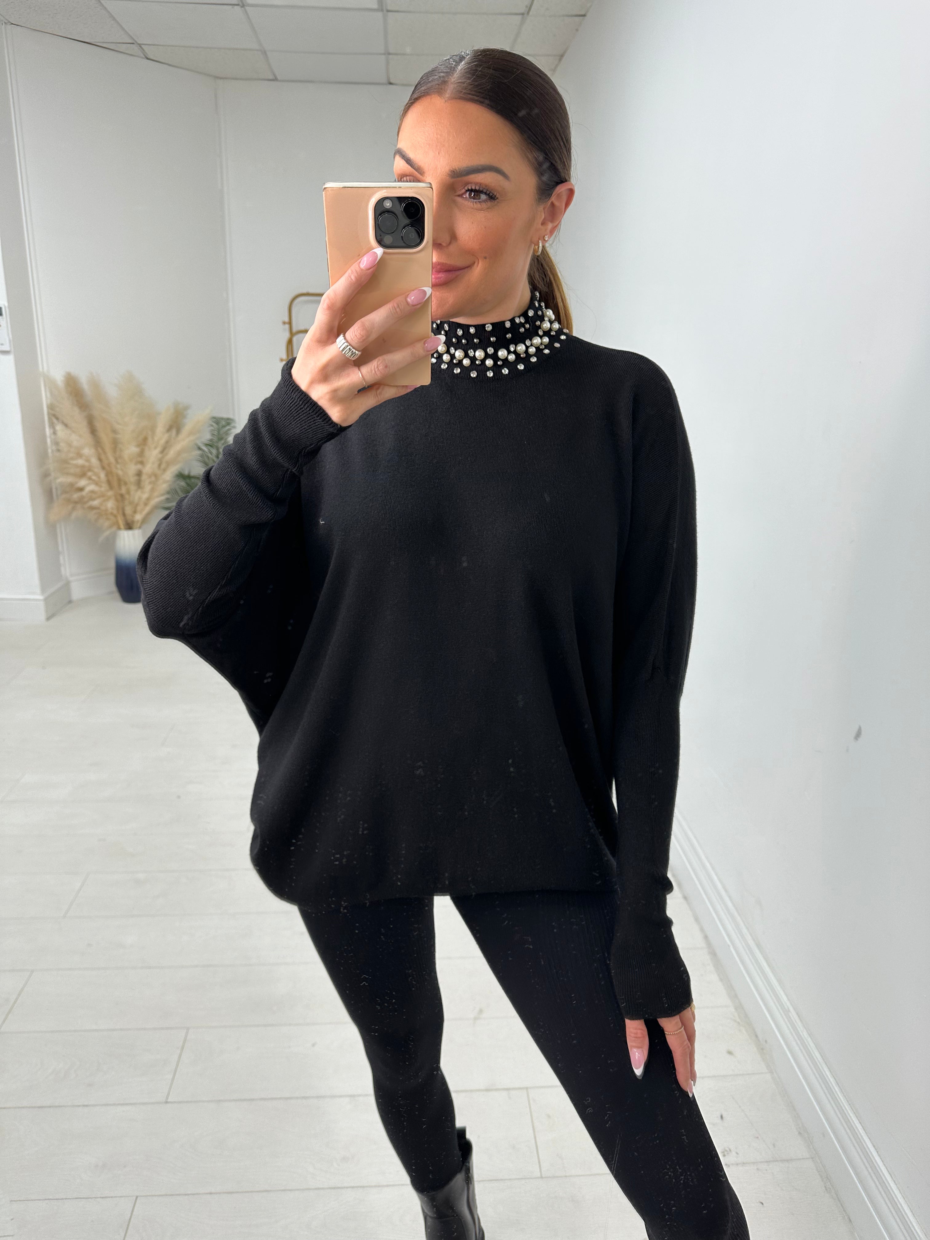 Bridget Embellished Neck Loose Fit Jumper