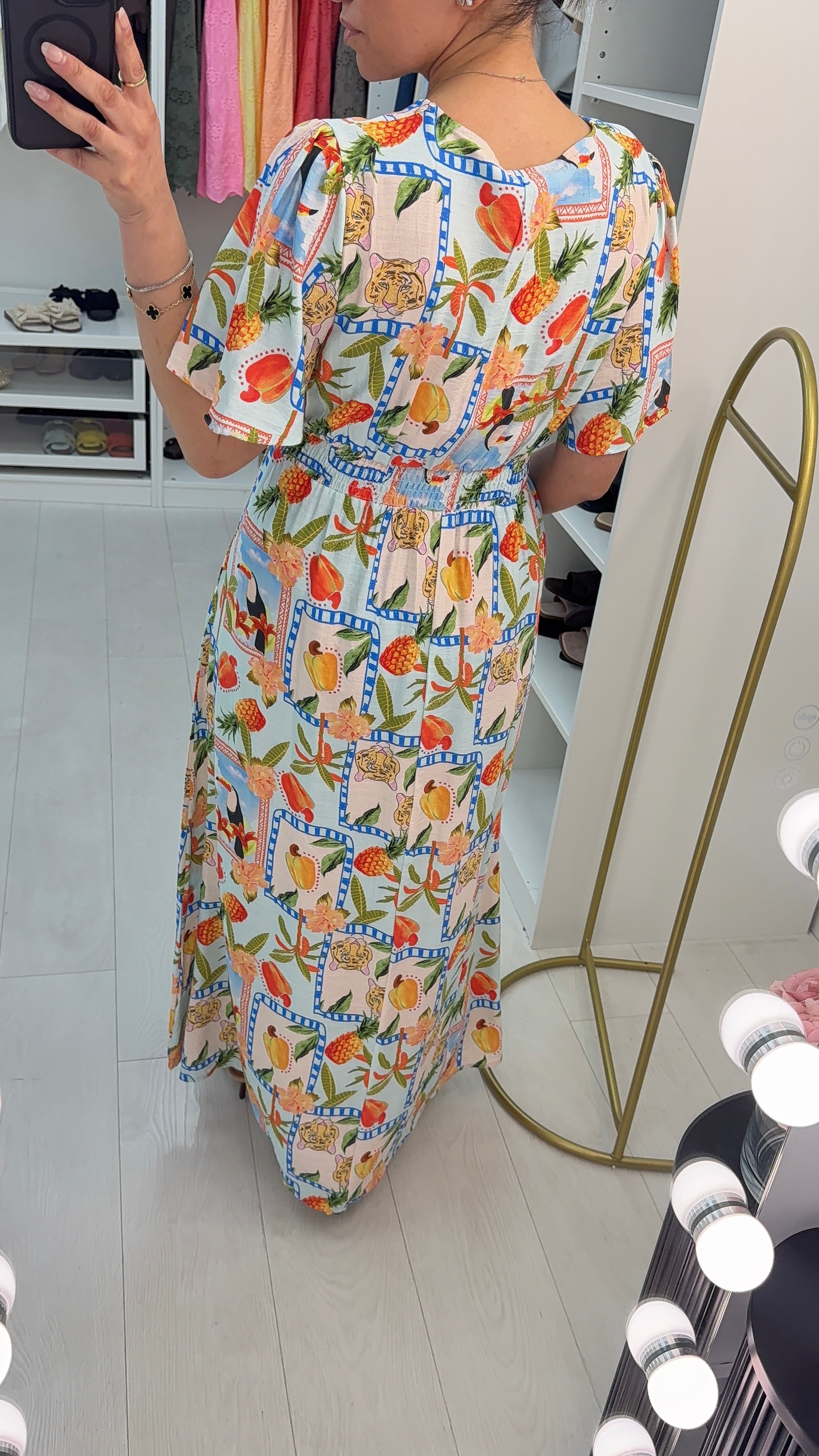 Alica Abstract Print V Neck Floaty Maxi Dress