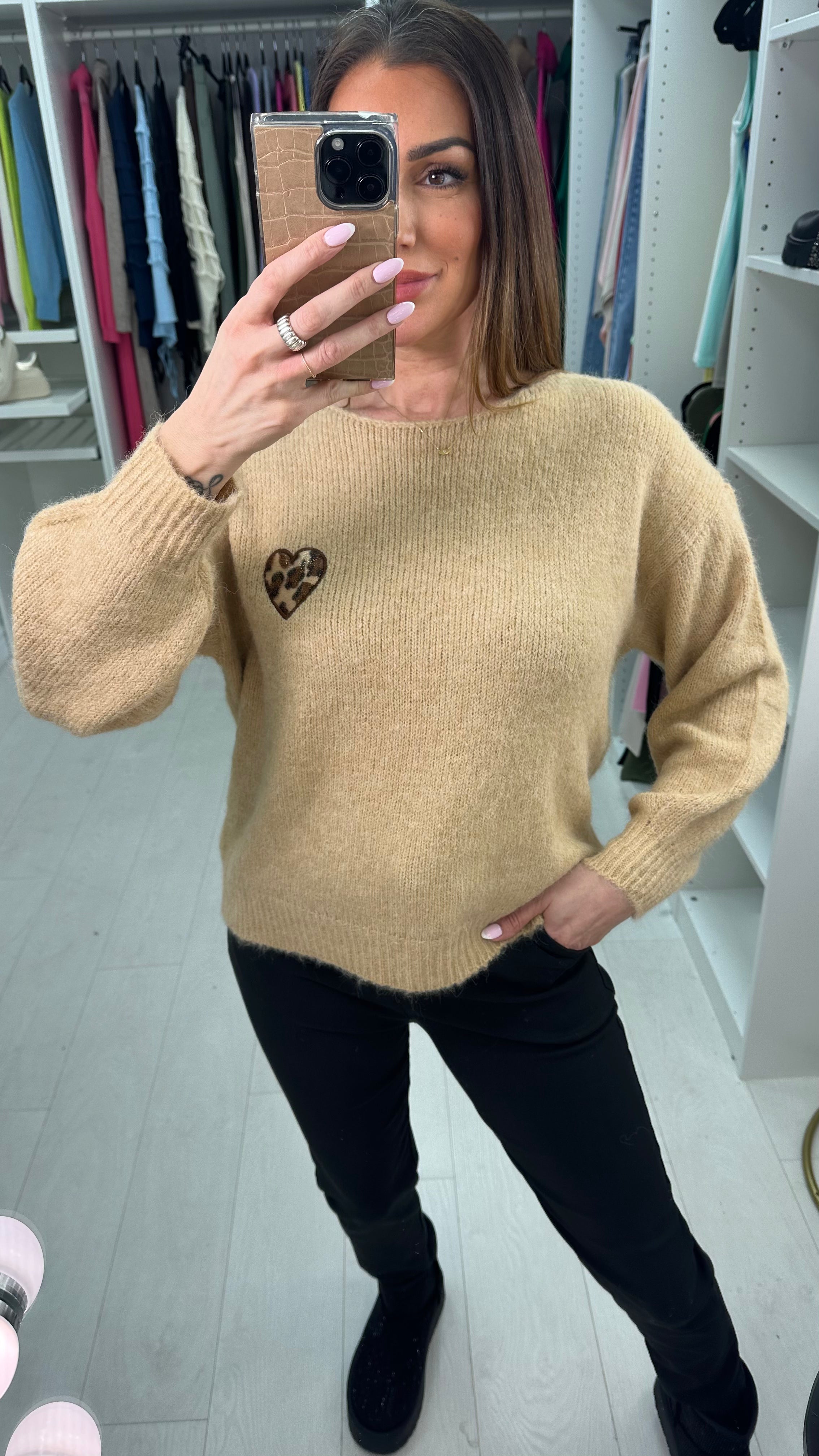 Syreeta Leopard Heart Detail Knit Jumper