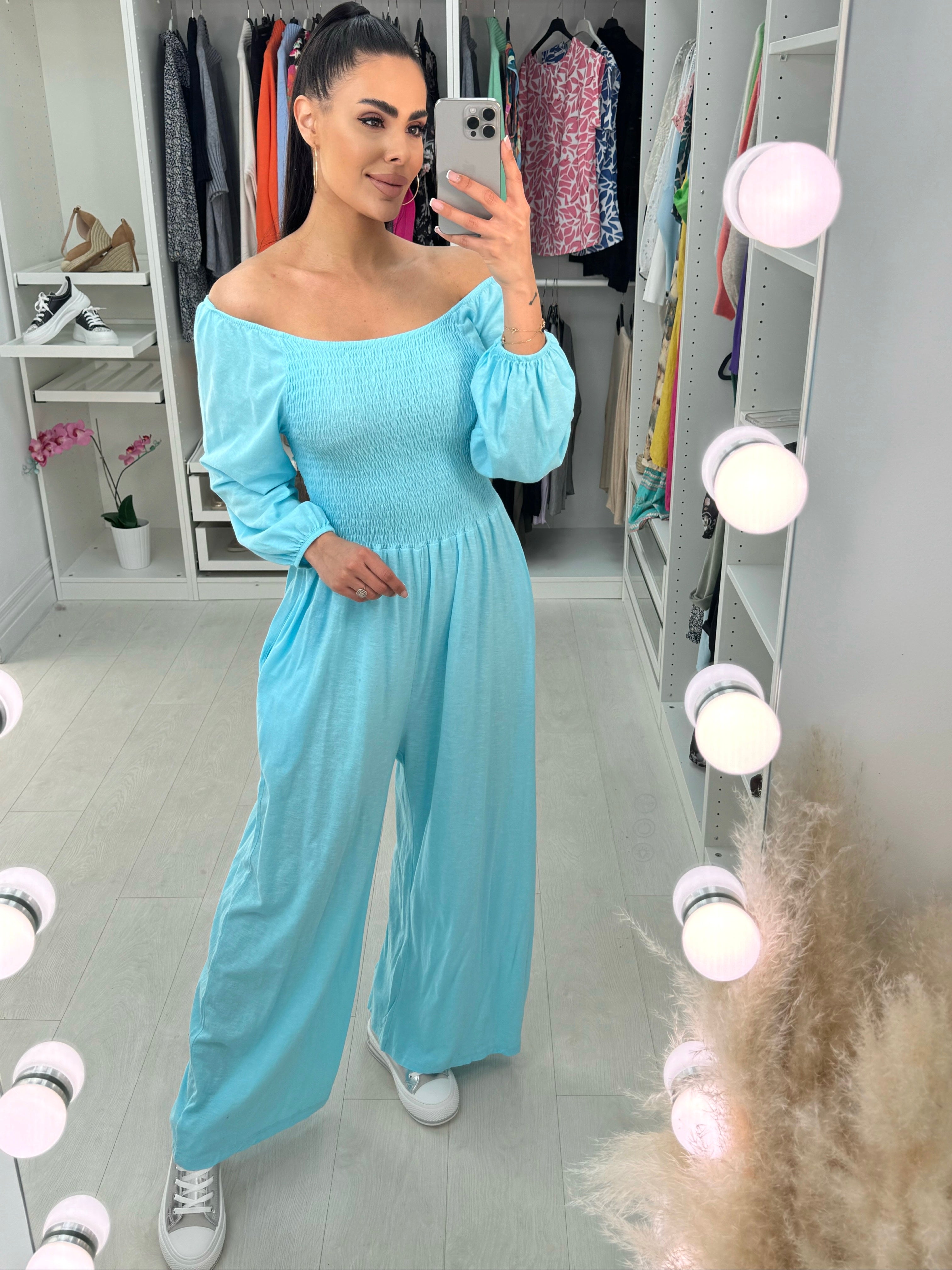 Janie Bardot Plain Elasticated Bust Jumpsuit