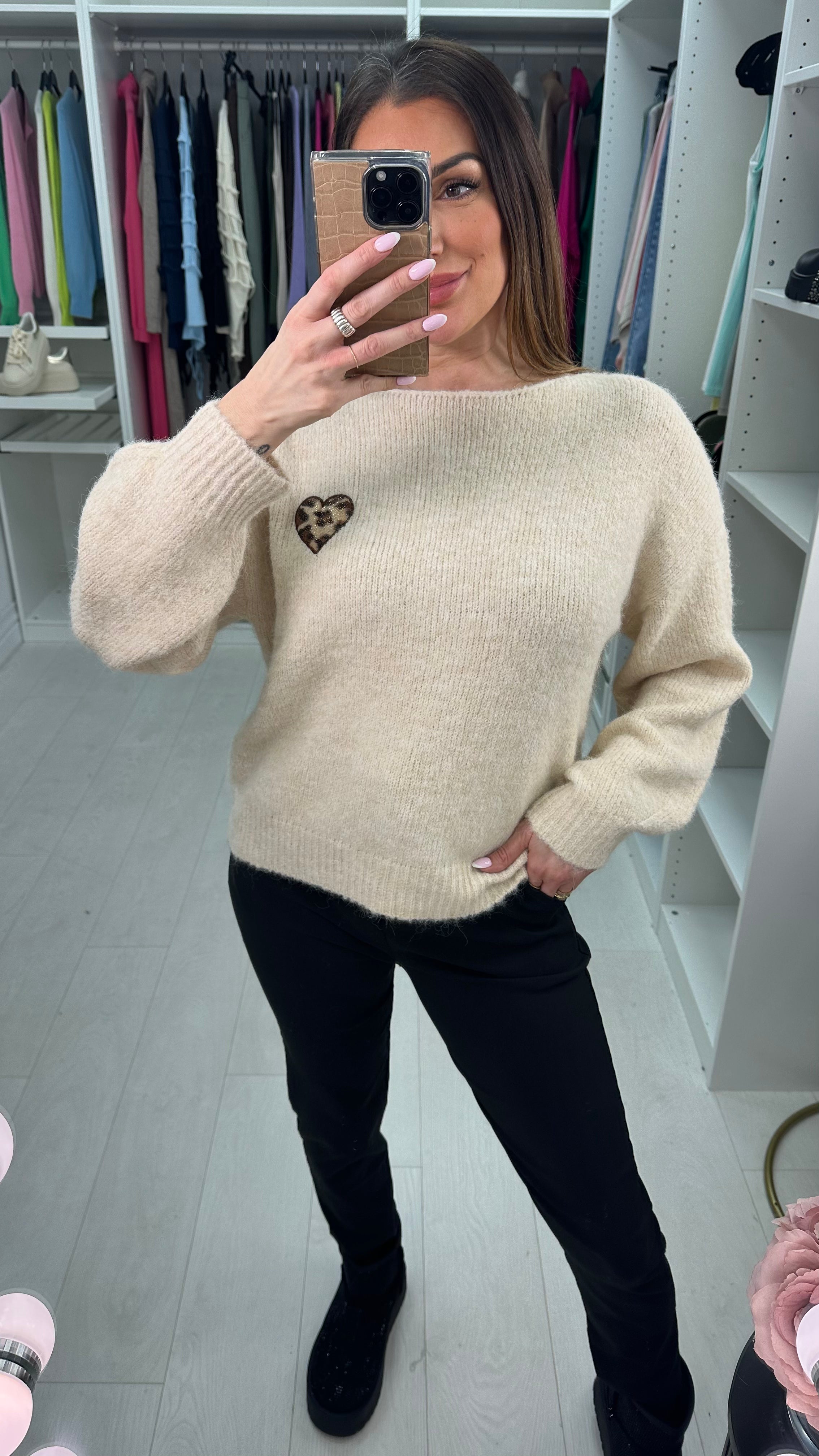 Syreeta Leopard Heart Detail Knit Jumper