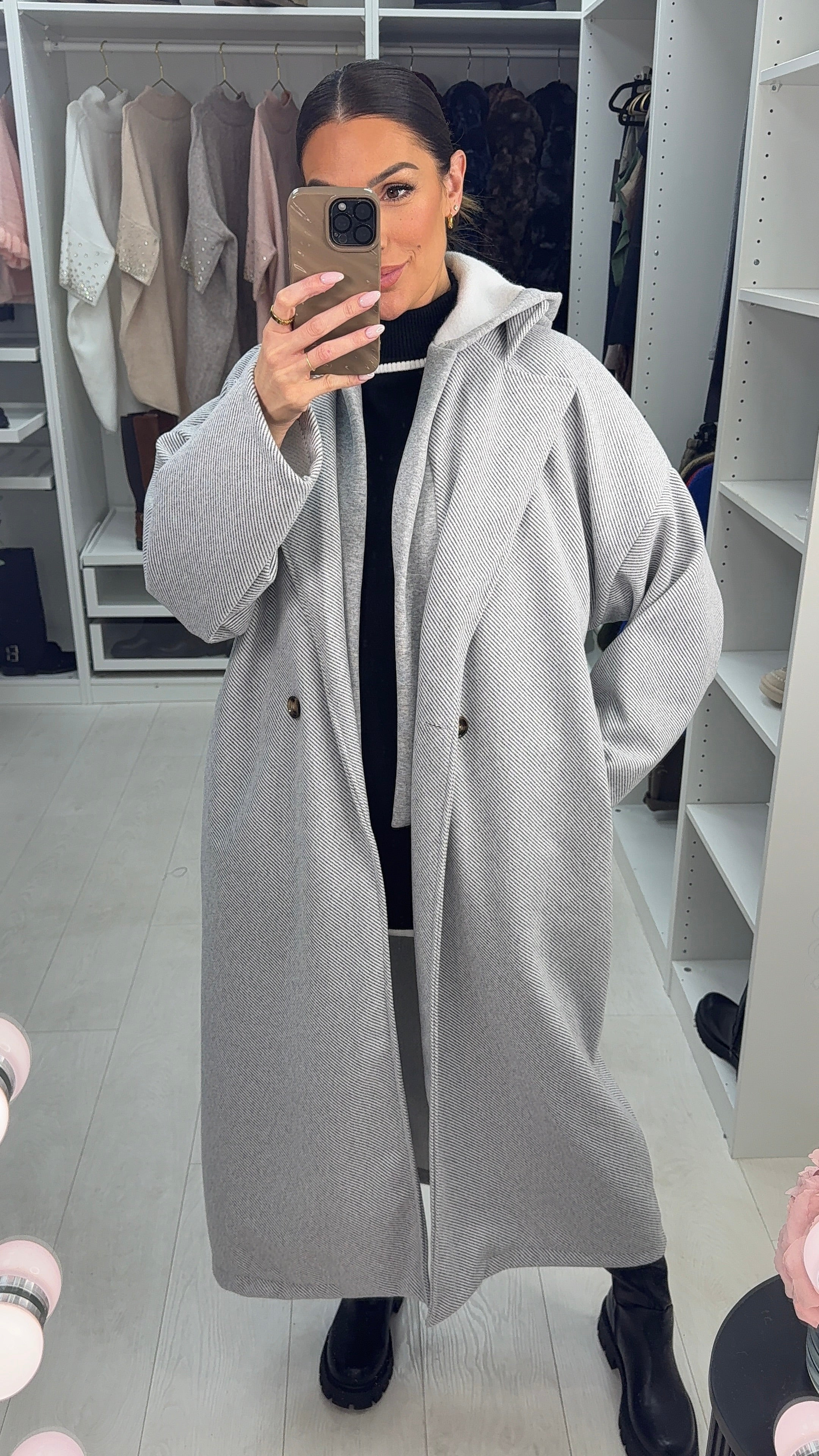 Lissa Plain Hoodie Detail Oversized Coat