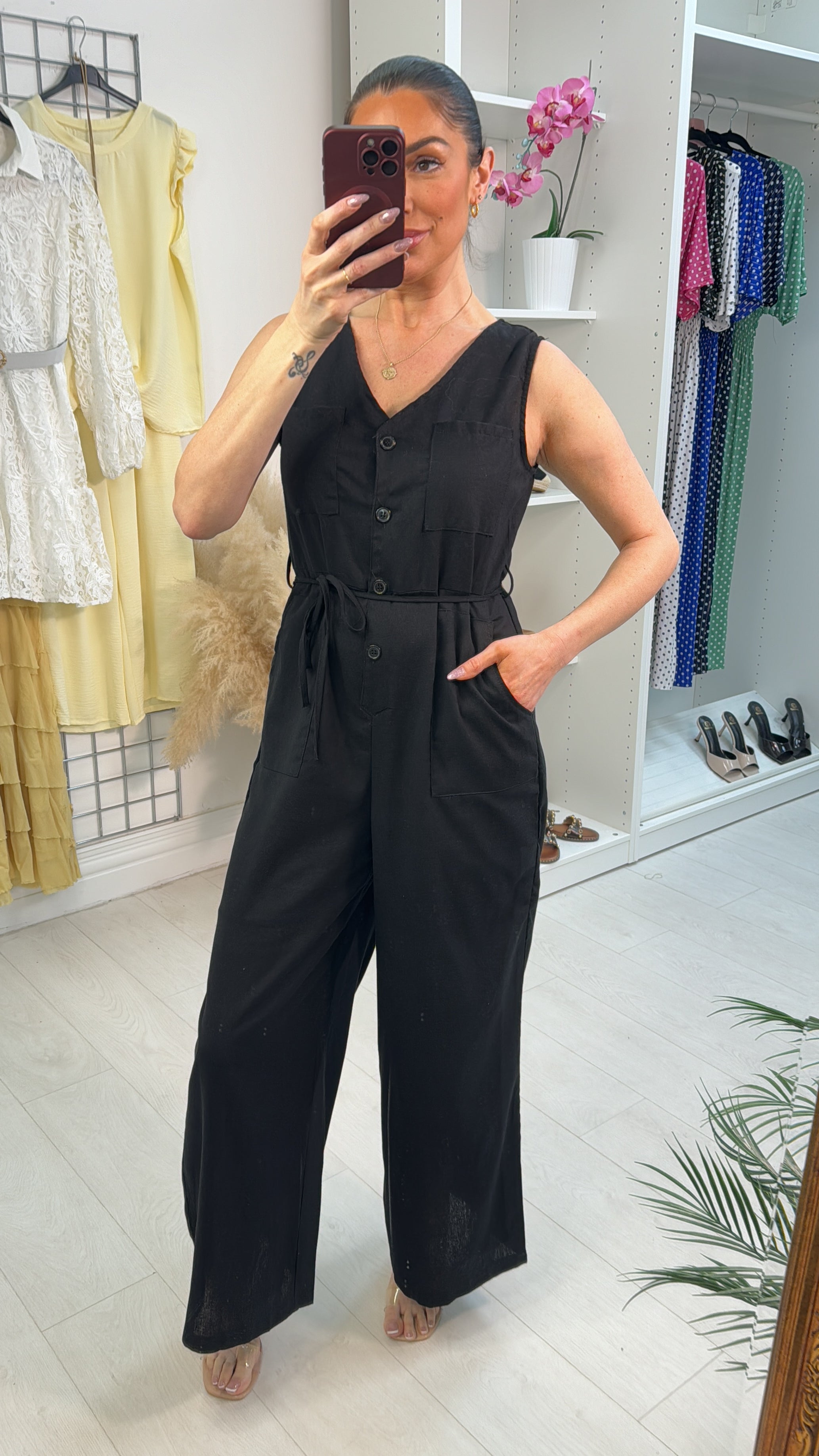 Carmellia Plain Linen Look Wide Leg Jumpsuit