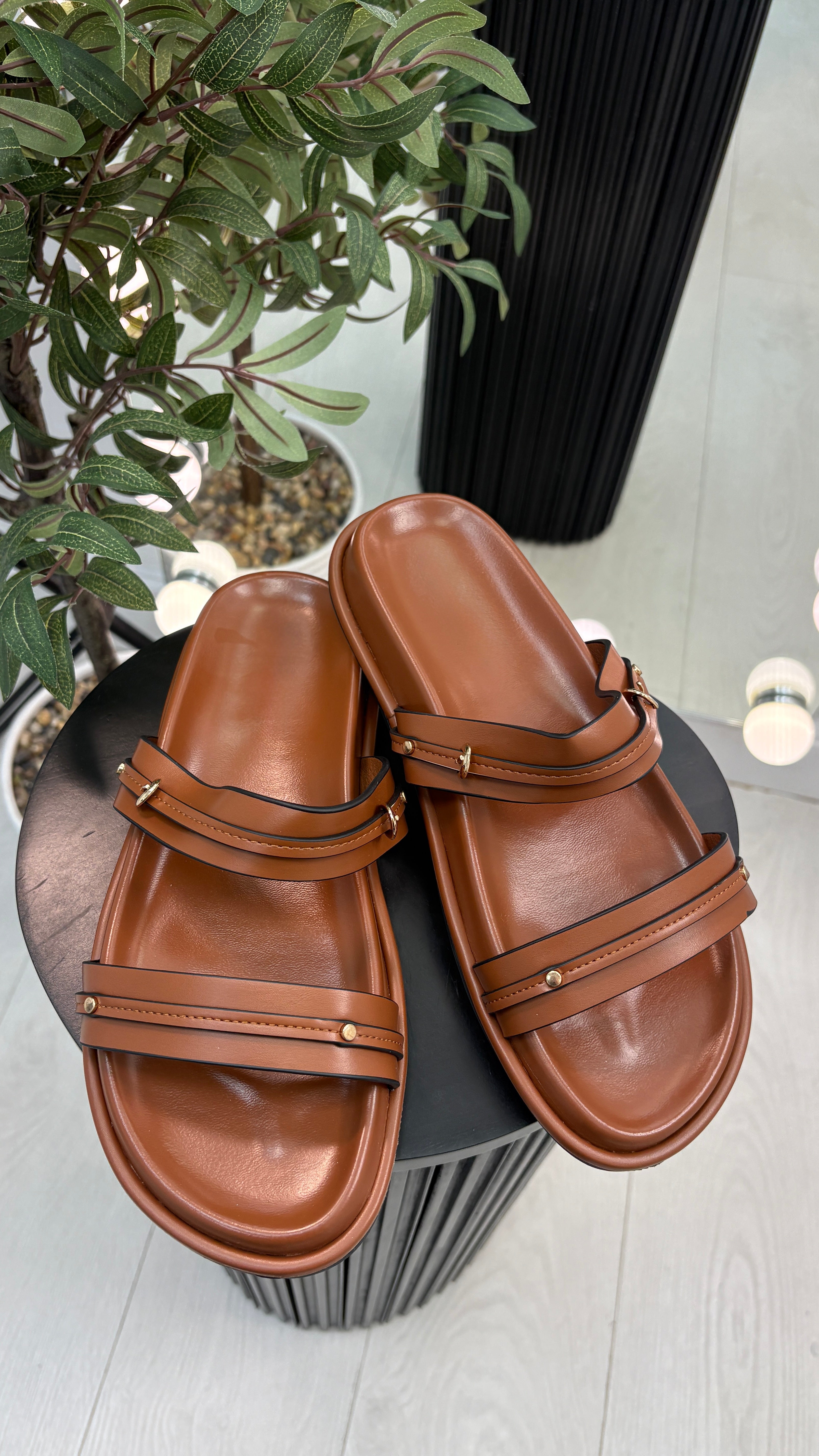 Dorothy Faux Leather Double Strap Sliders