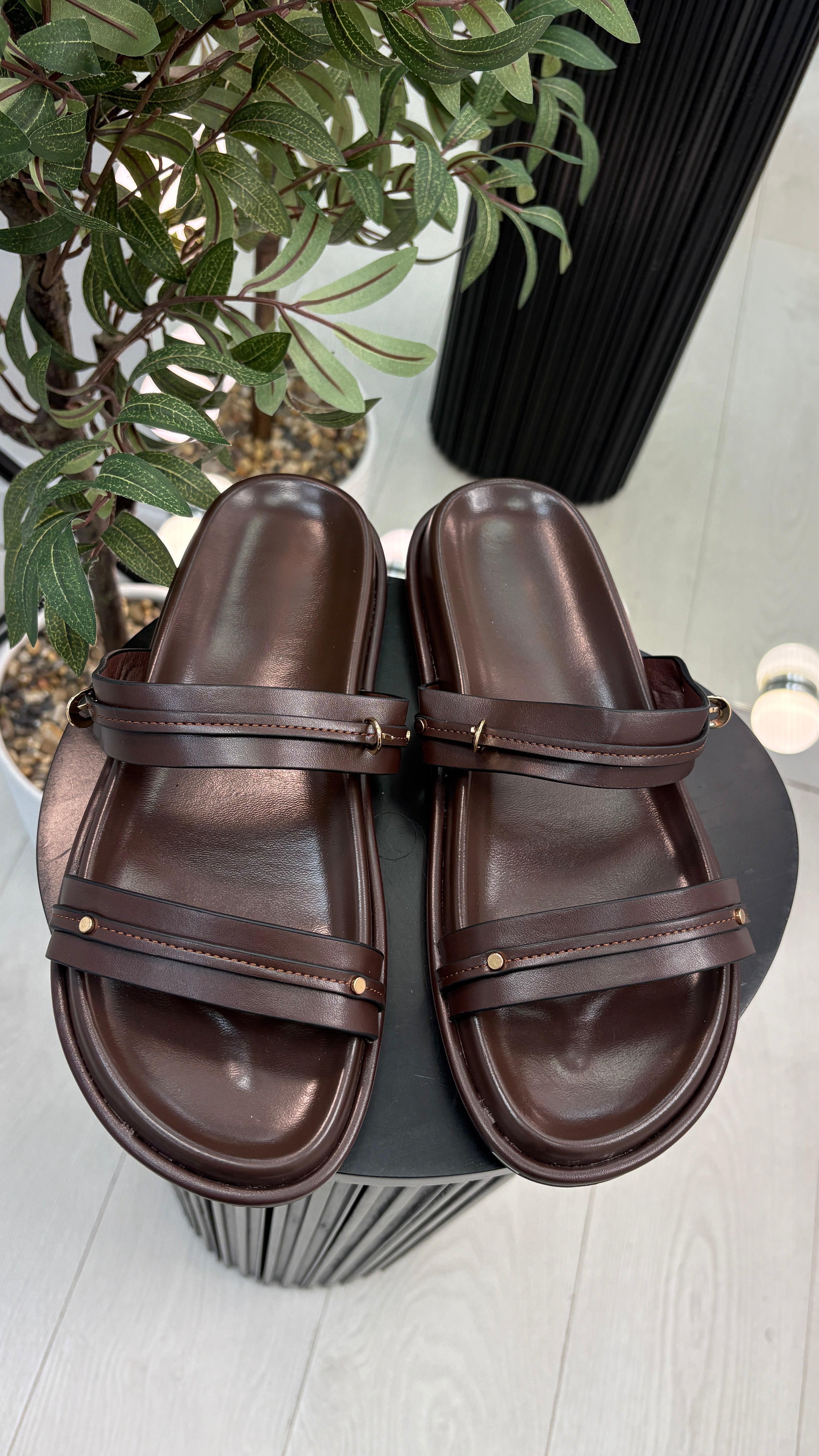 Dorothy Faux Leather Double Strap Sliders