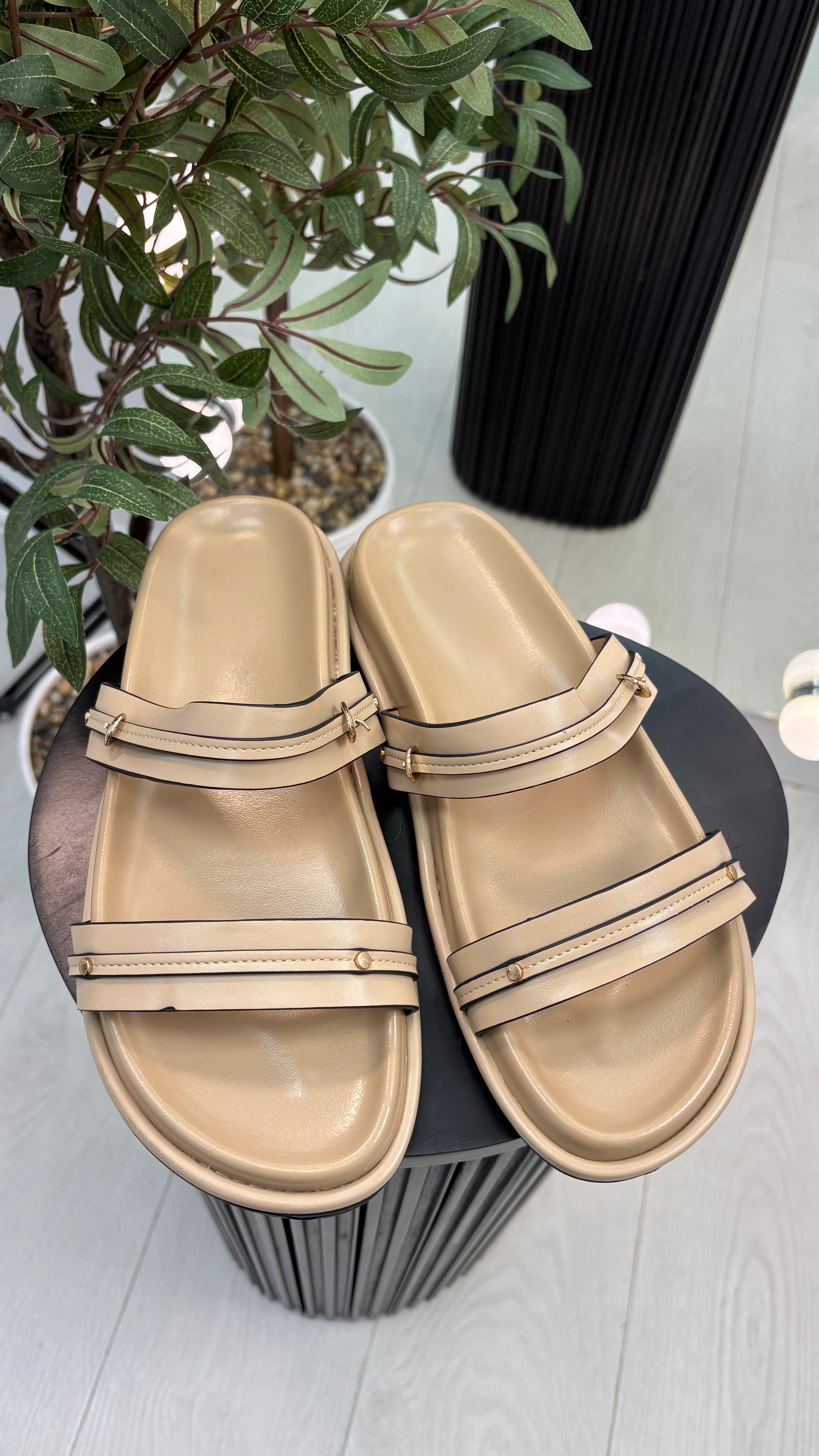 Dorothy Faux Leather Double Strap Sliders