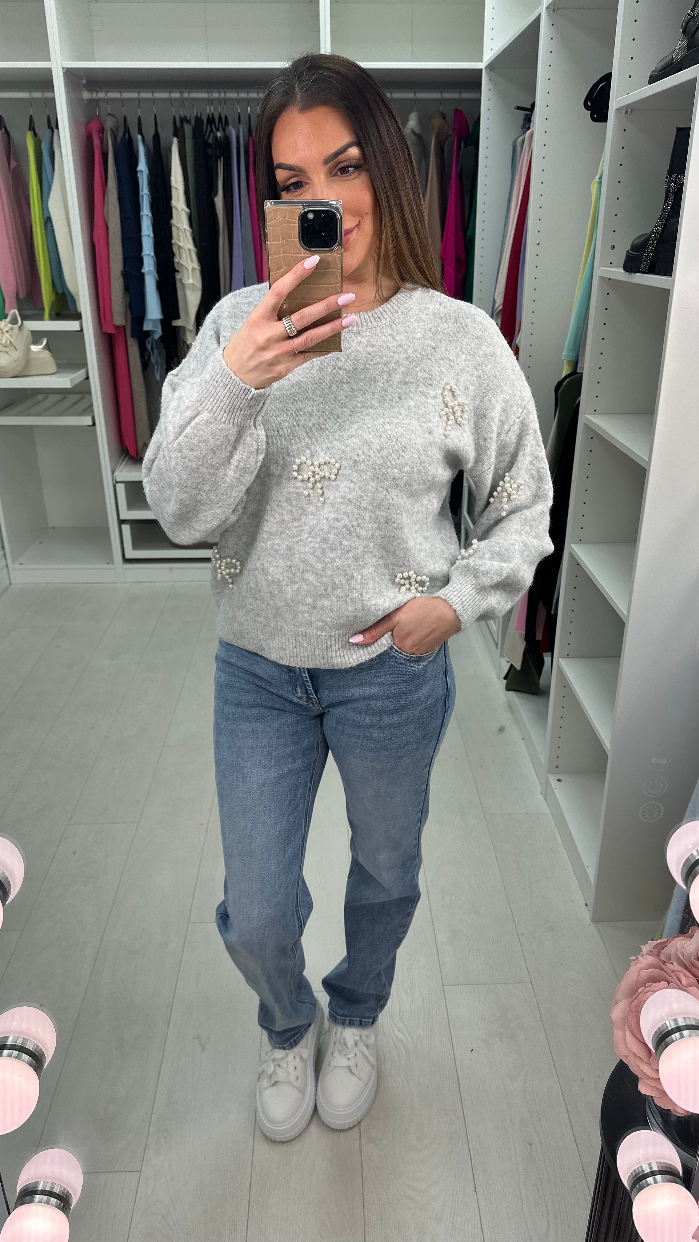 Ivy Pearl Bow Detailed Knit Jumper