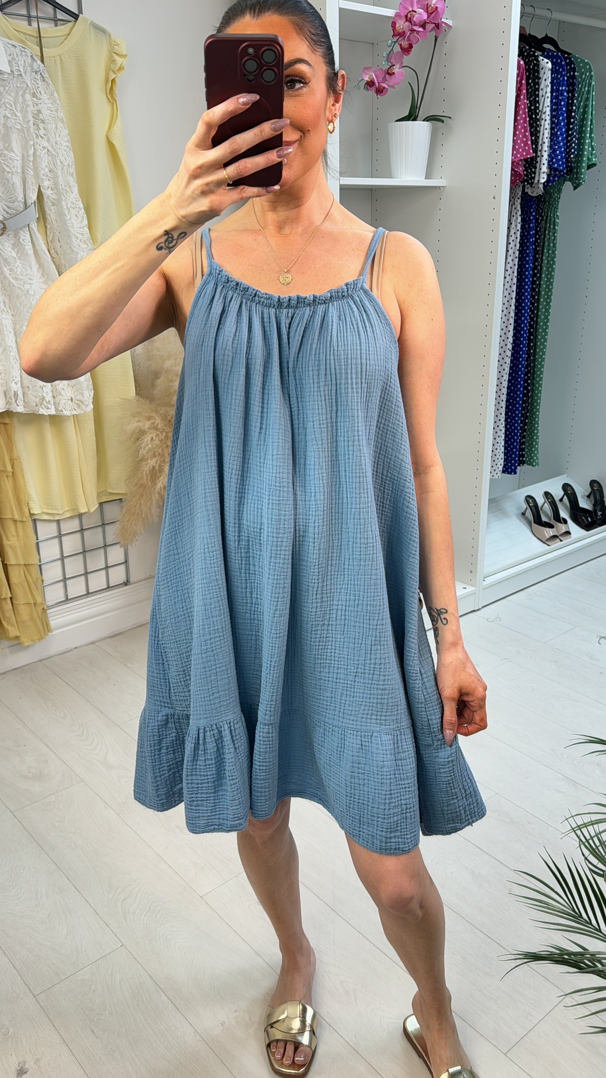 Scarlett Plain Strappy Cheesecloth Dress