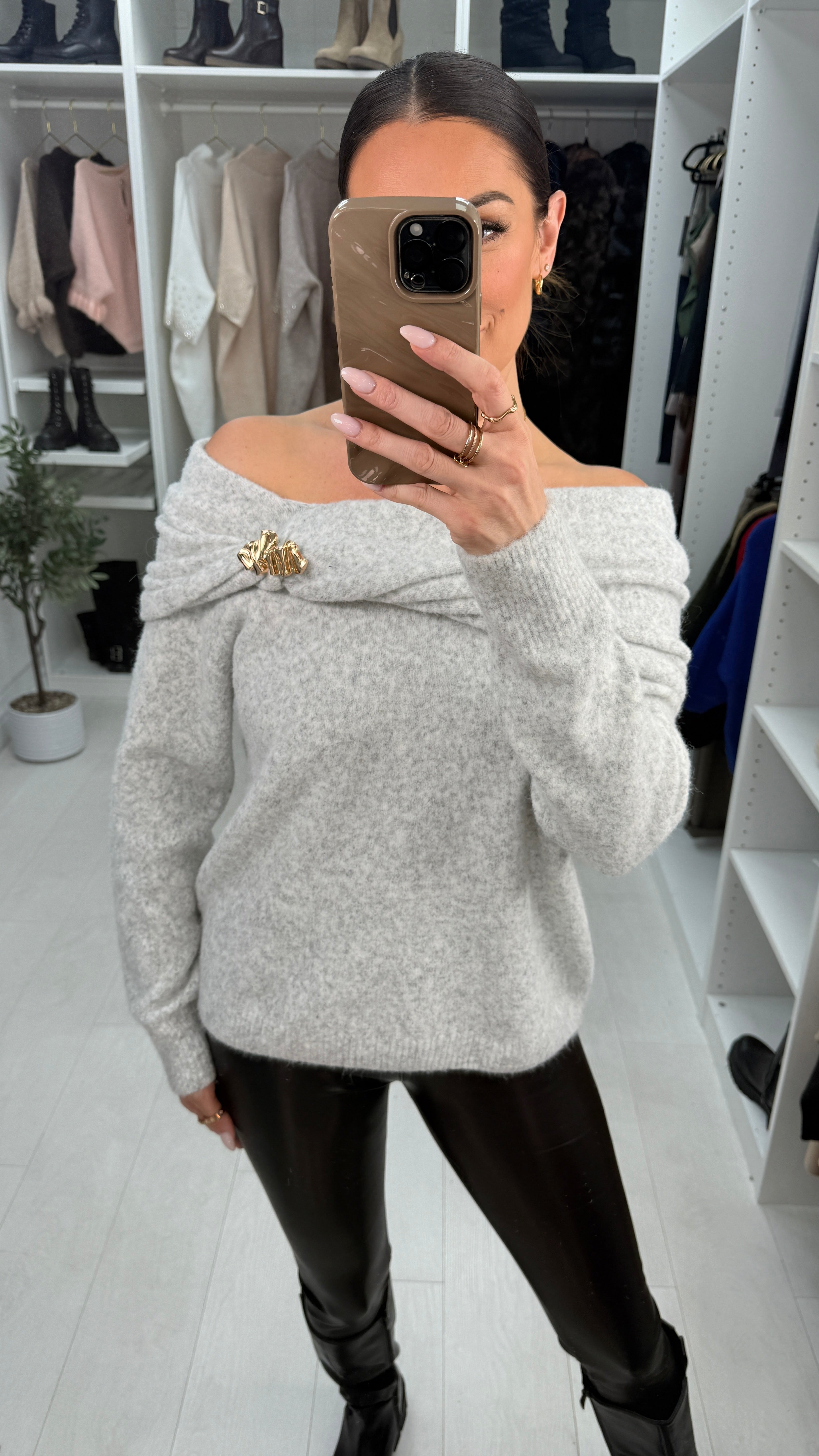 Marisa Cowl Neck Brooch Detail Jumper