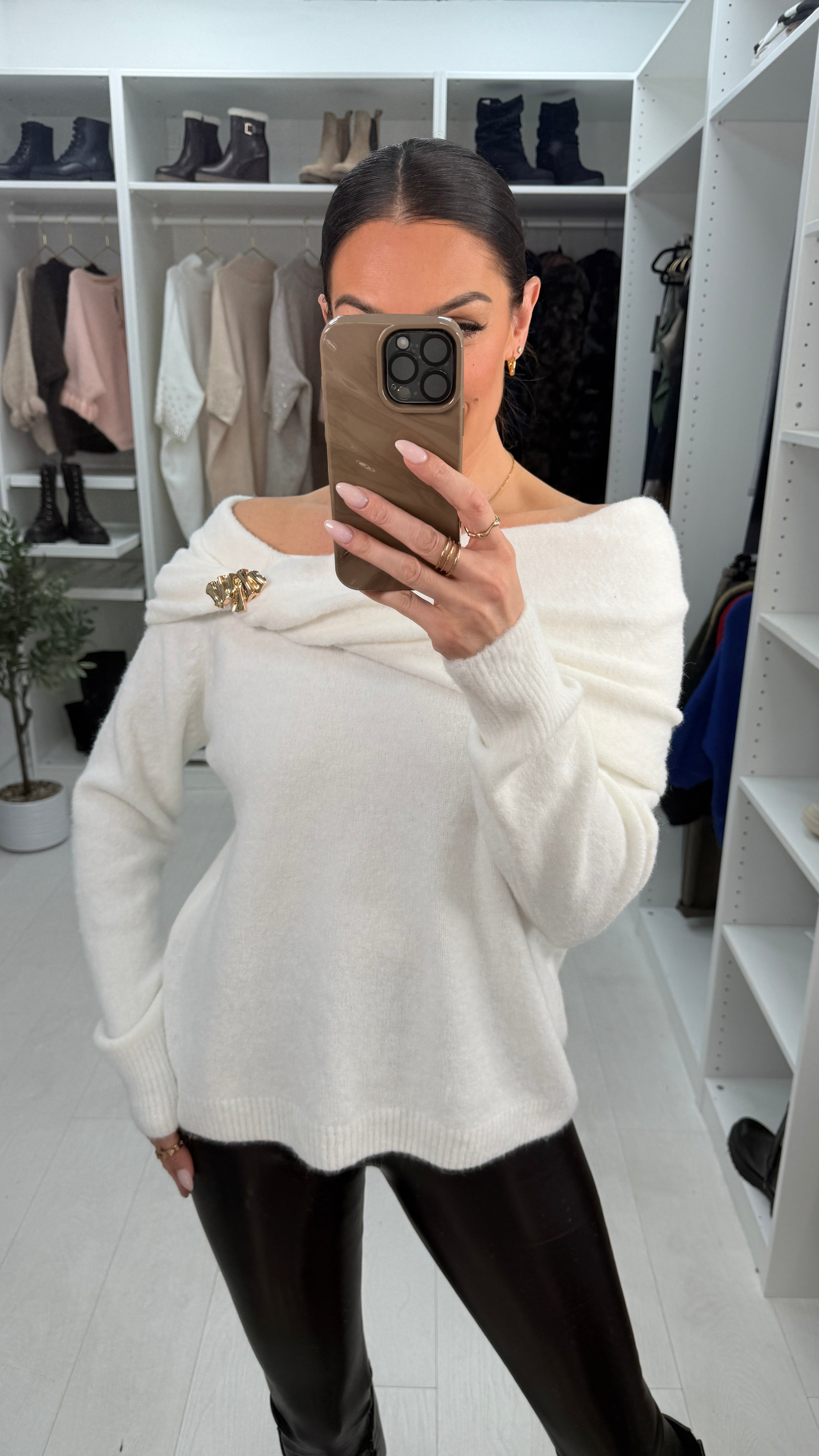 Marisa Cowl Neck Brooch Detail Jumper