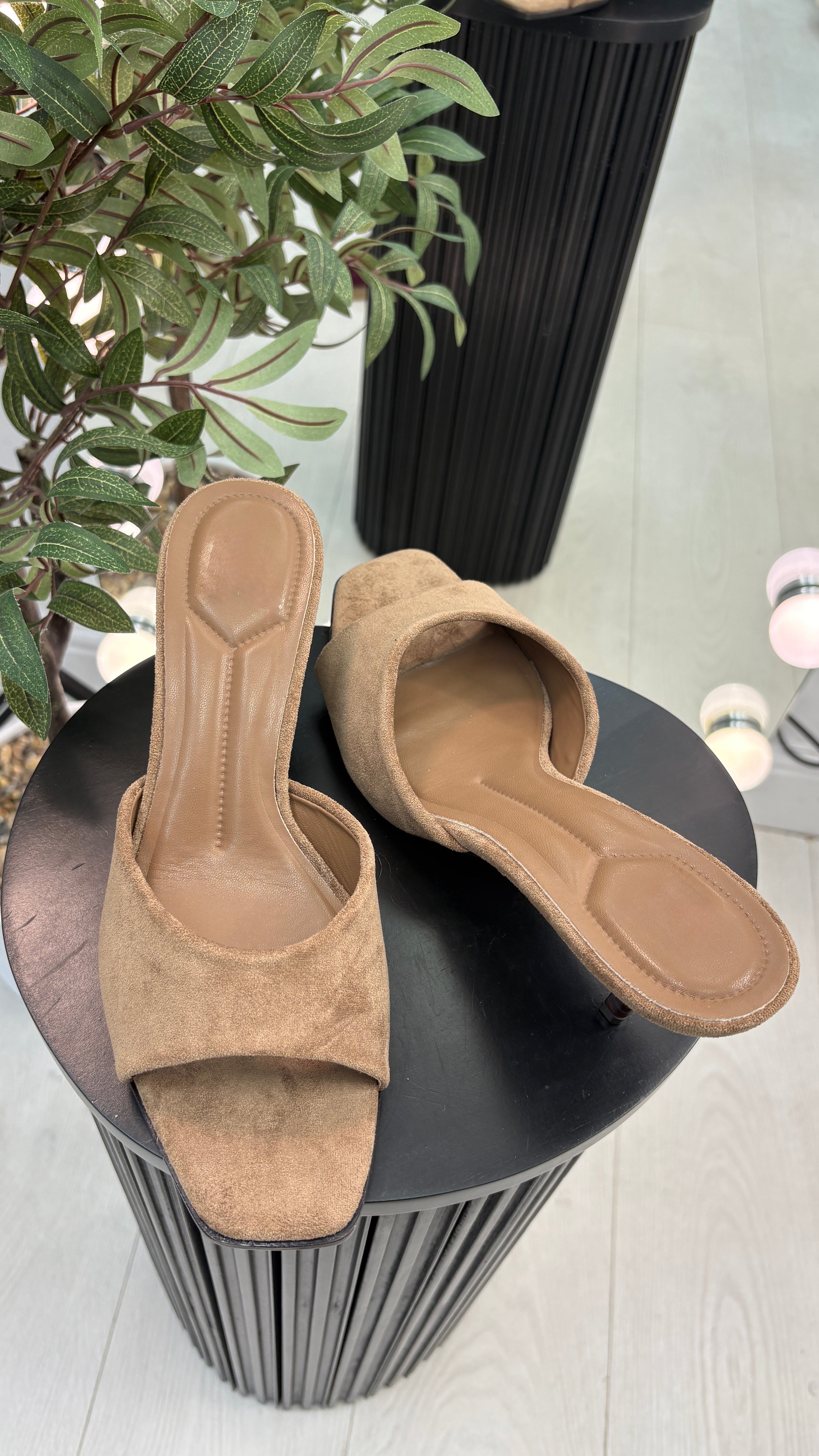 Misty Suede Open Toe Kitten Heel Mules