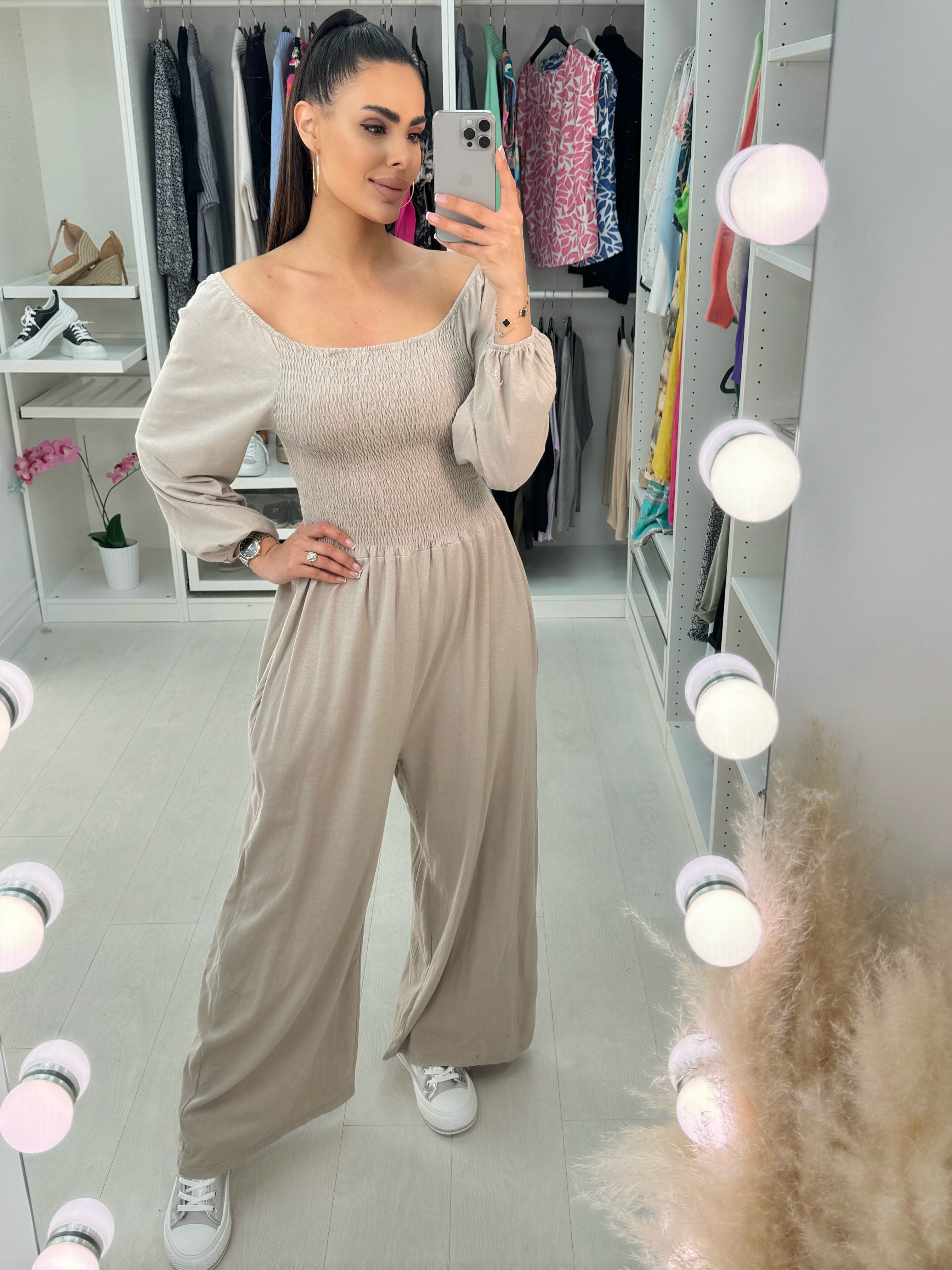 Janie Bardot Plain Elasticated Bust Jumpsuit