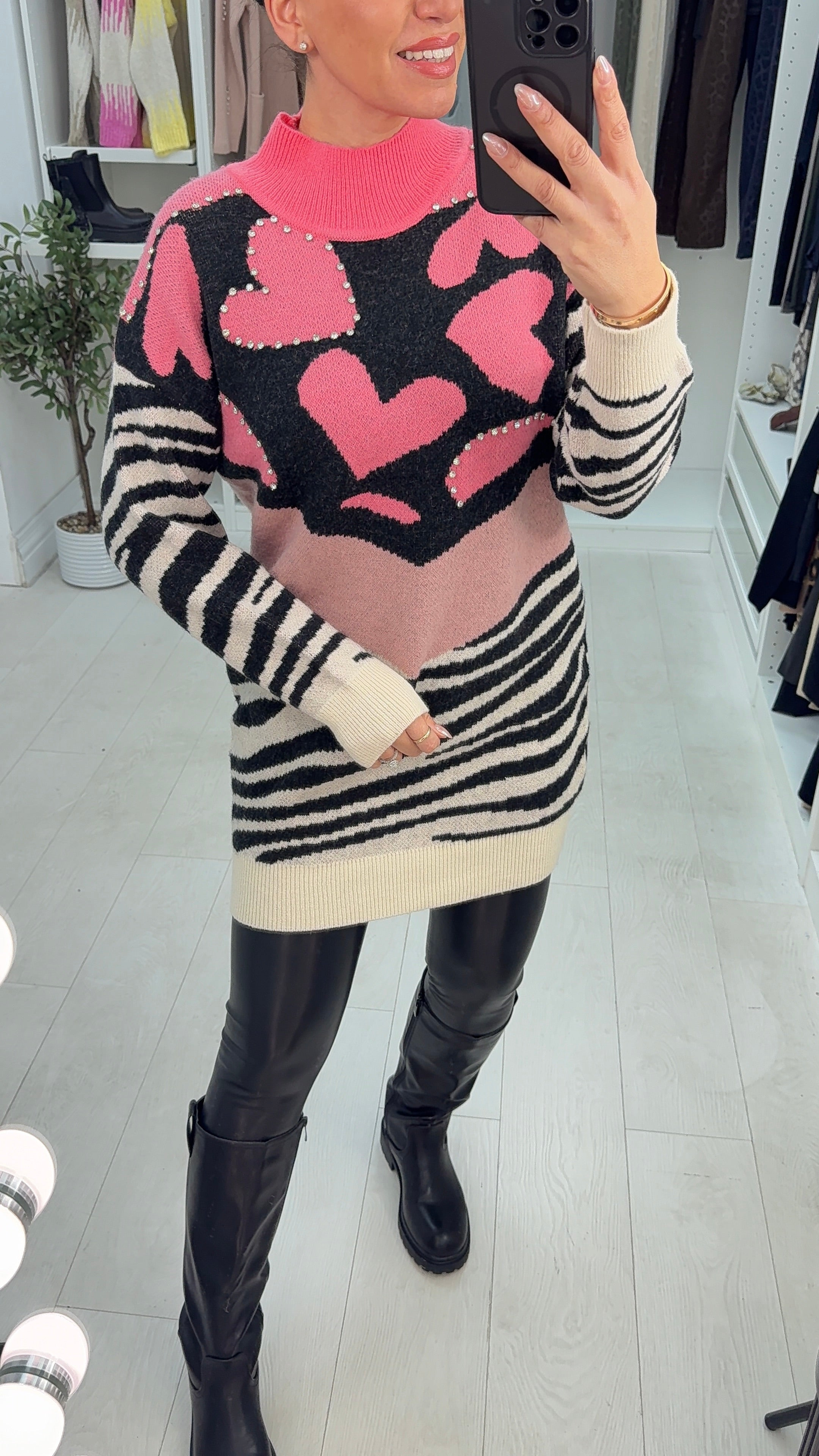 Agatha Embellished Heart & Animal Print Longline Jumper