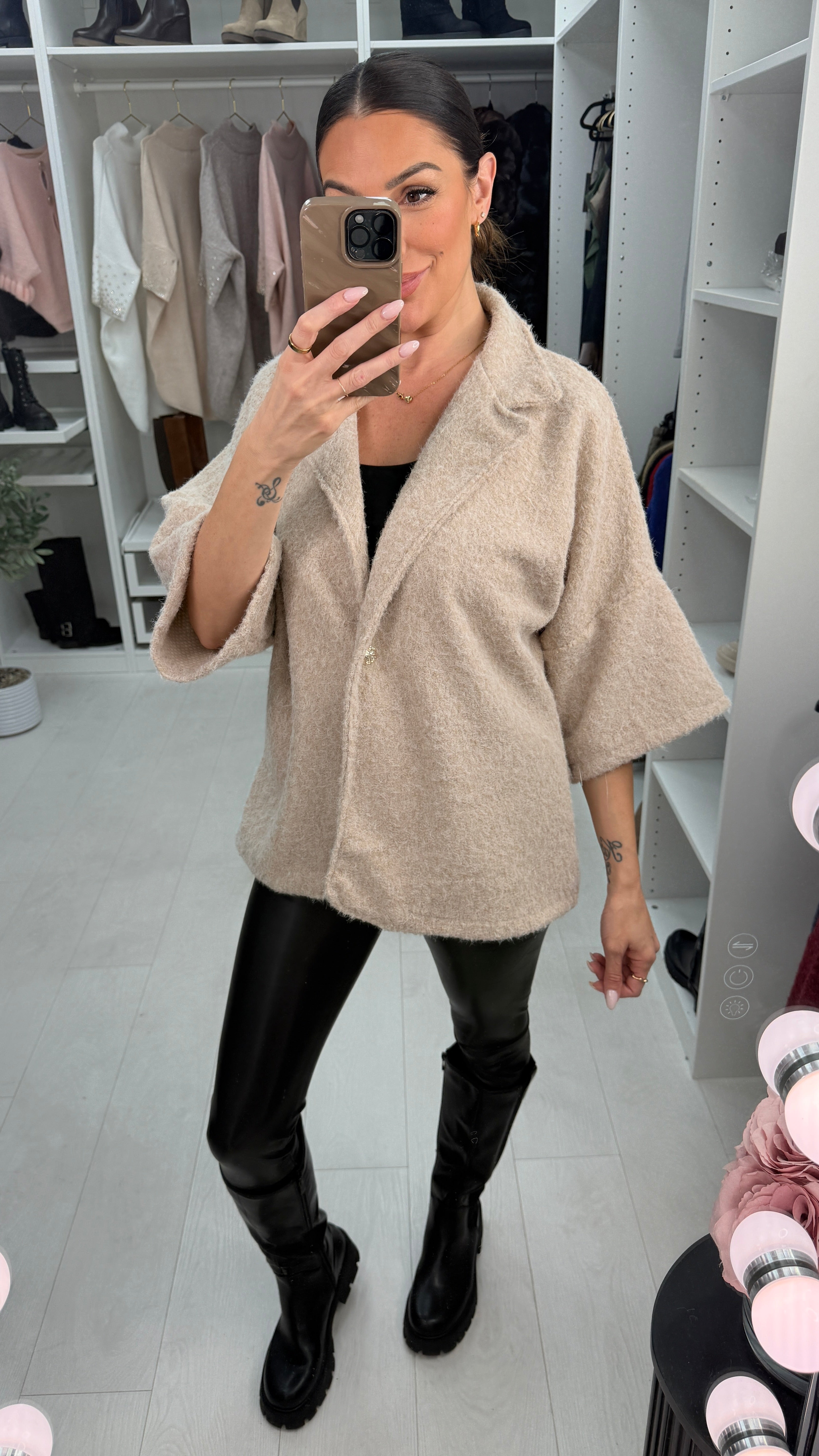 Ophelia Soft 3/4 Sleeve Button Front Jacket