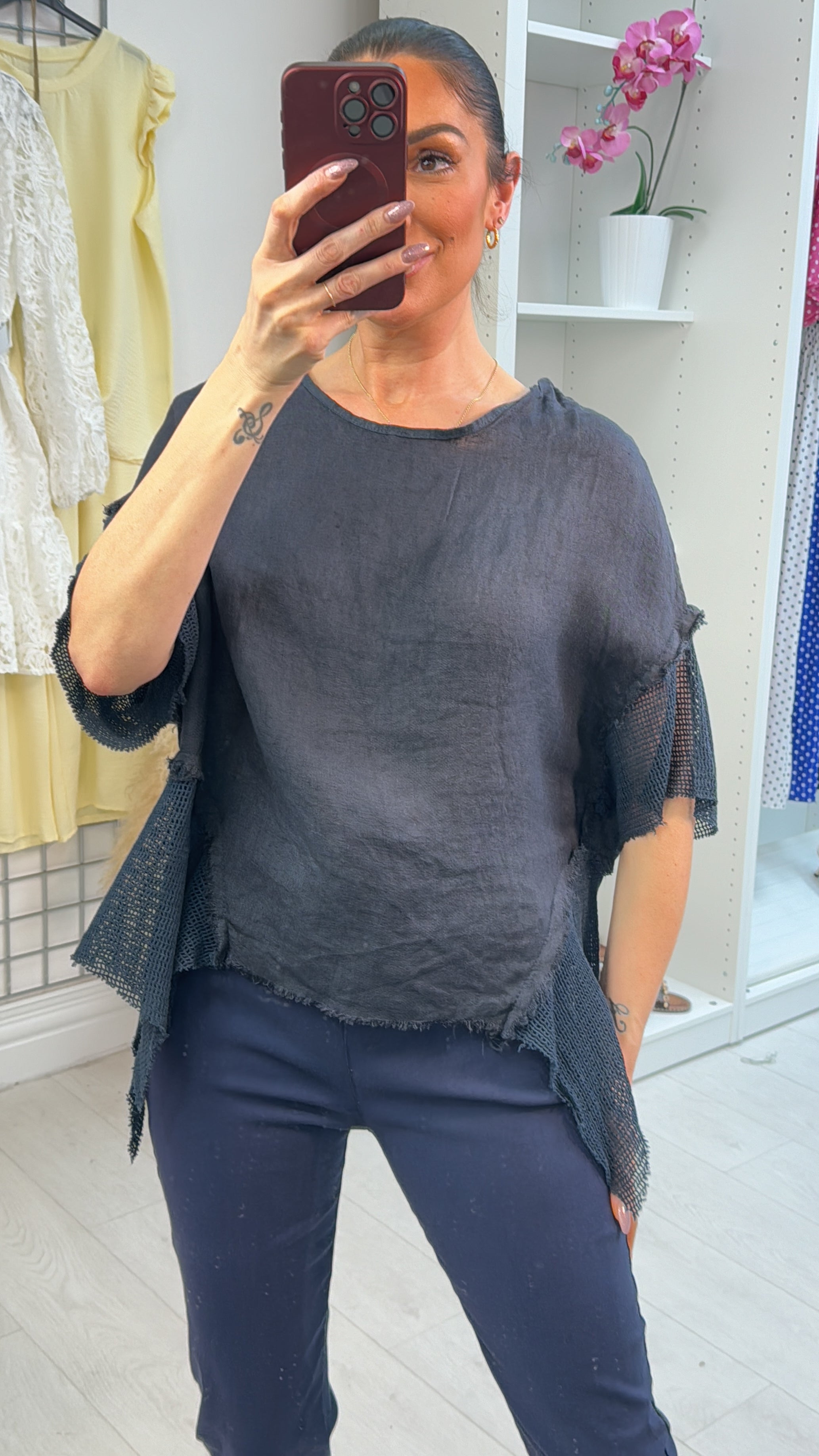Denise Plain Distressed Asymmetric Hem Linen Top