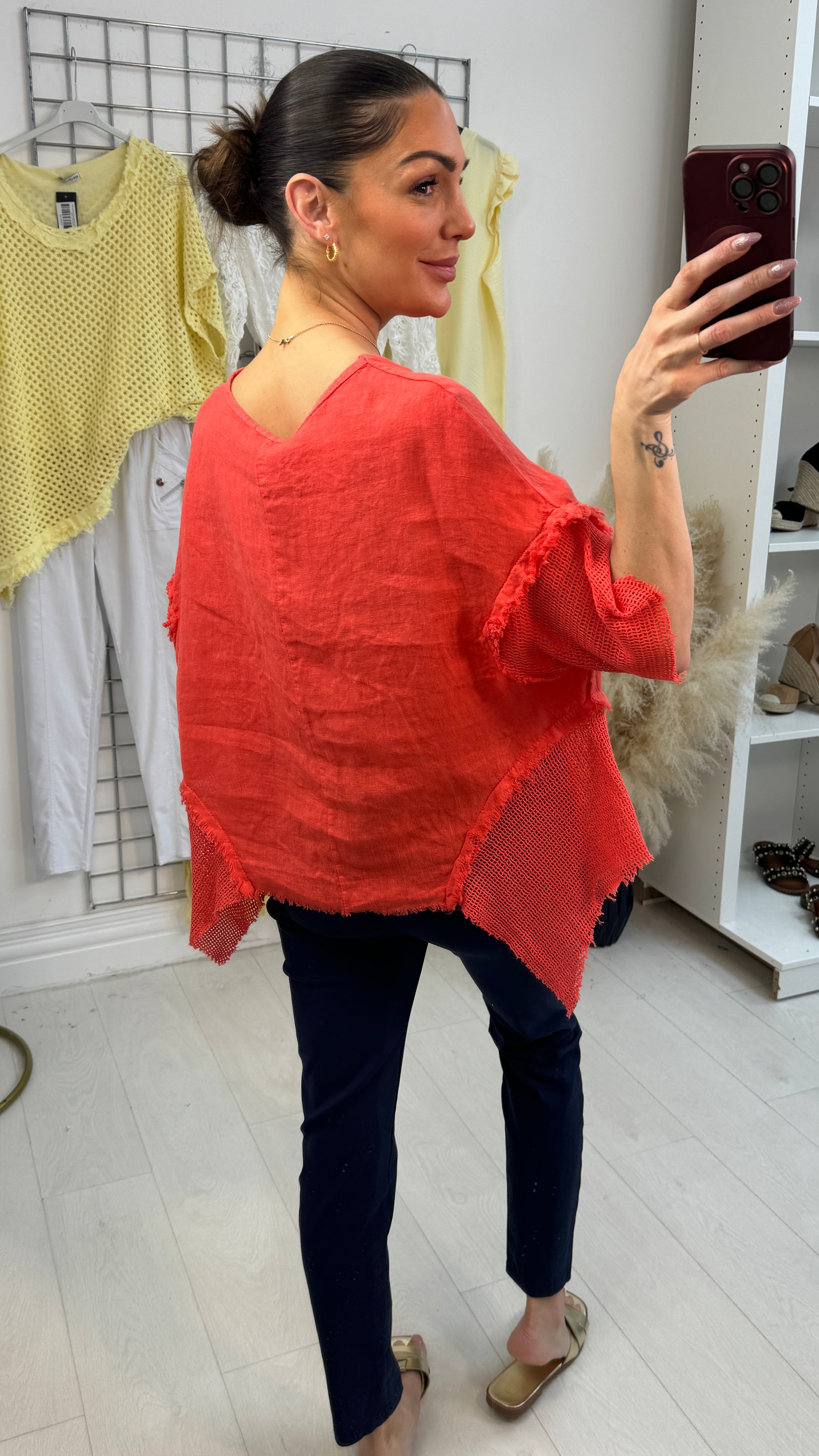 Denise Plain Distressed Asymmetric Hem Linen Top