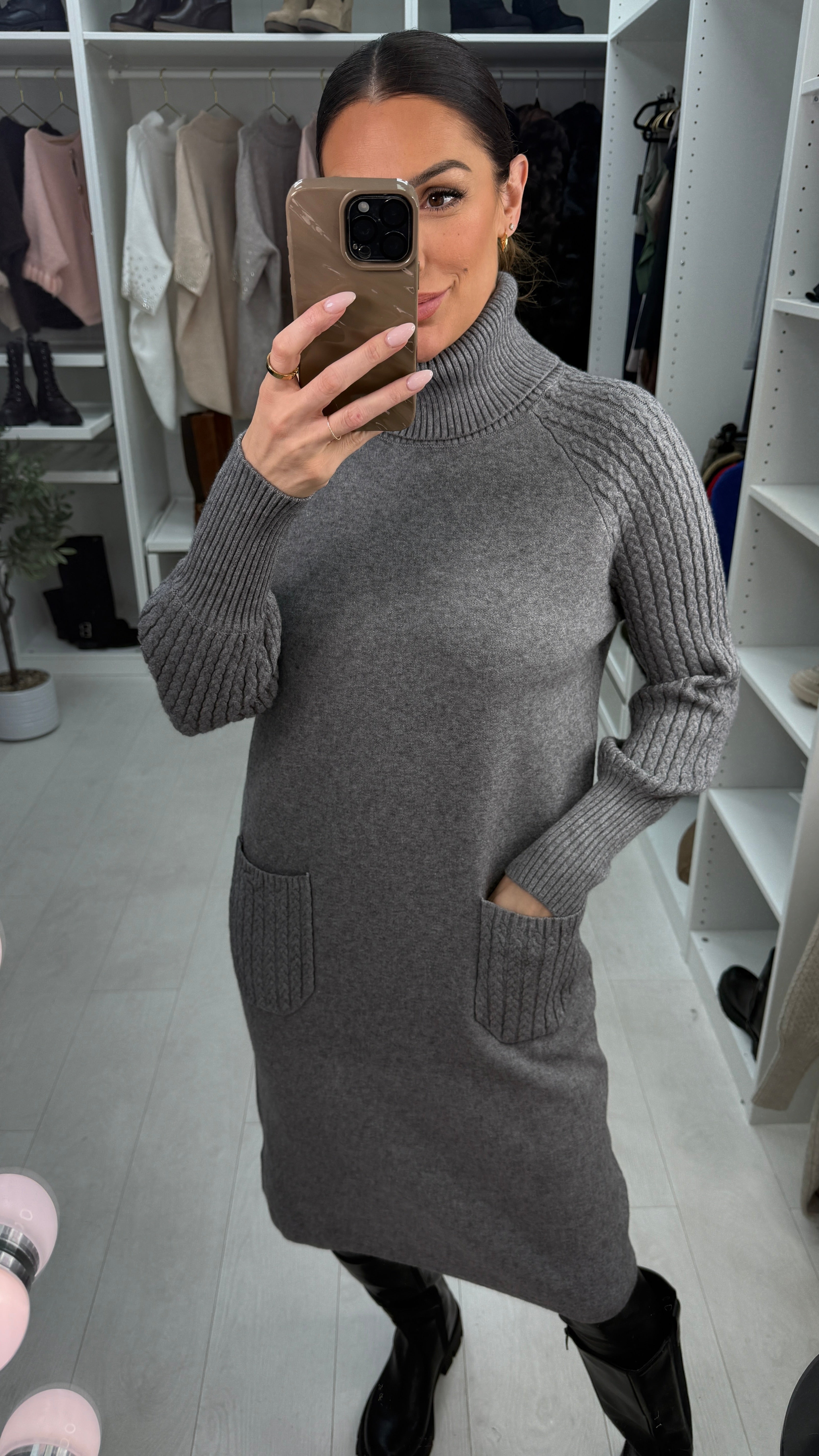 Susana Roll Neck Cable Detail Jumper Dress