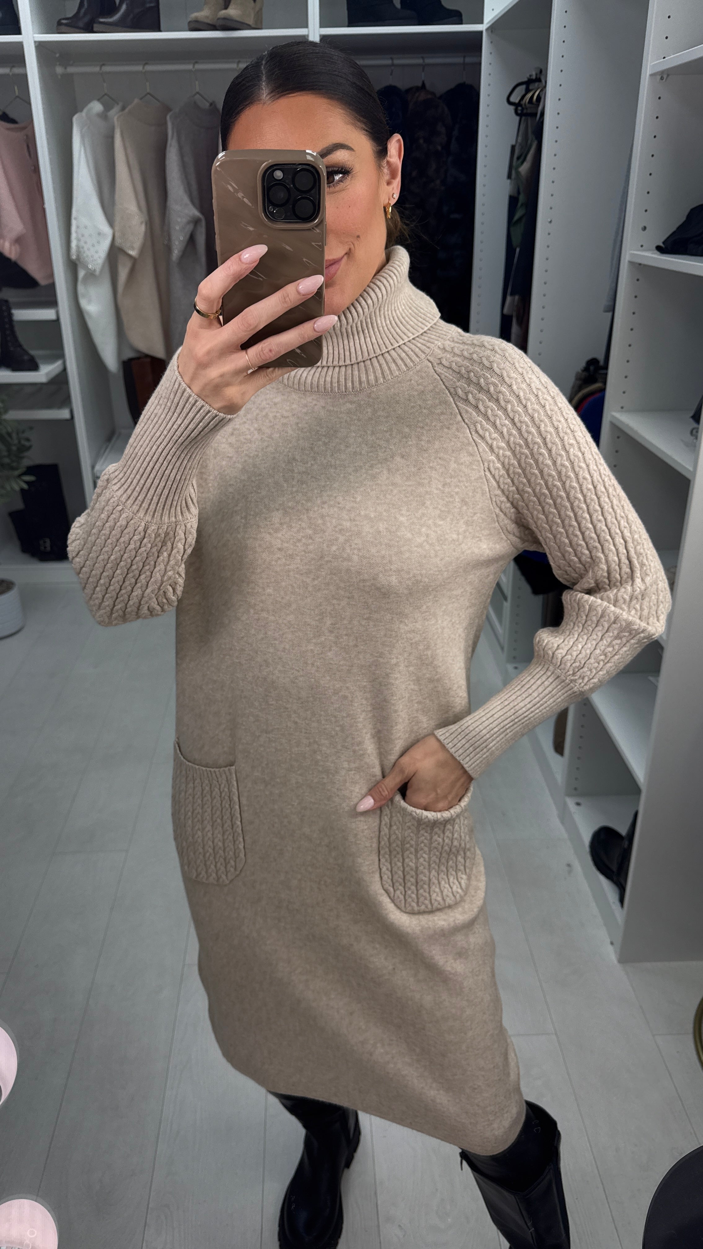 Susana Roll Neck Cable Detail Jumper Dress