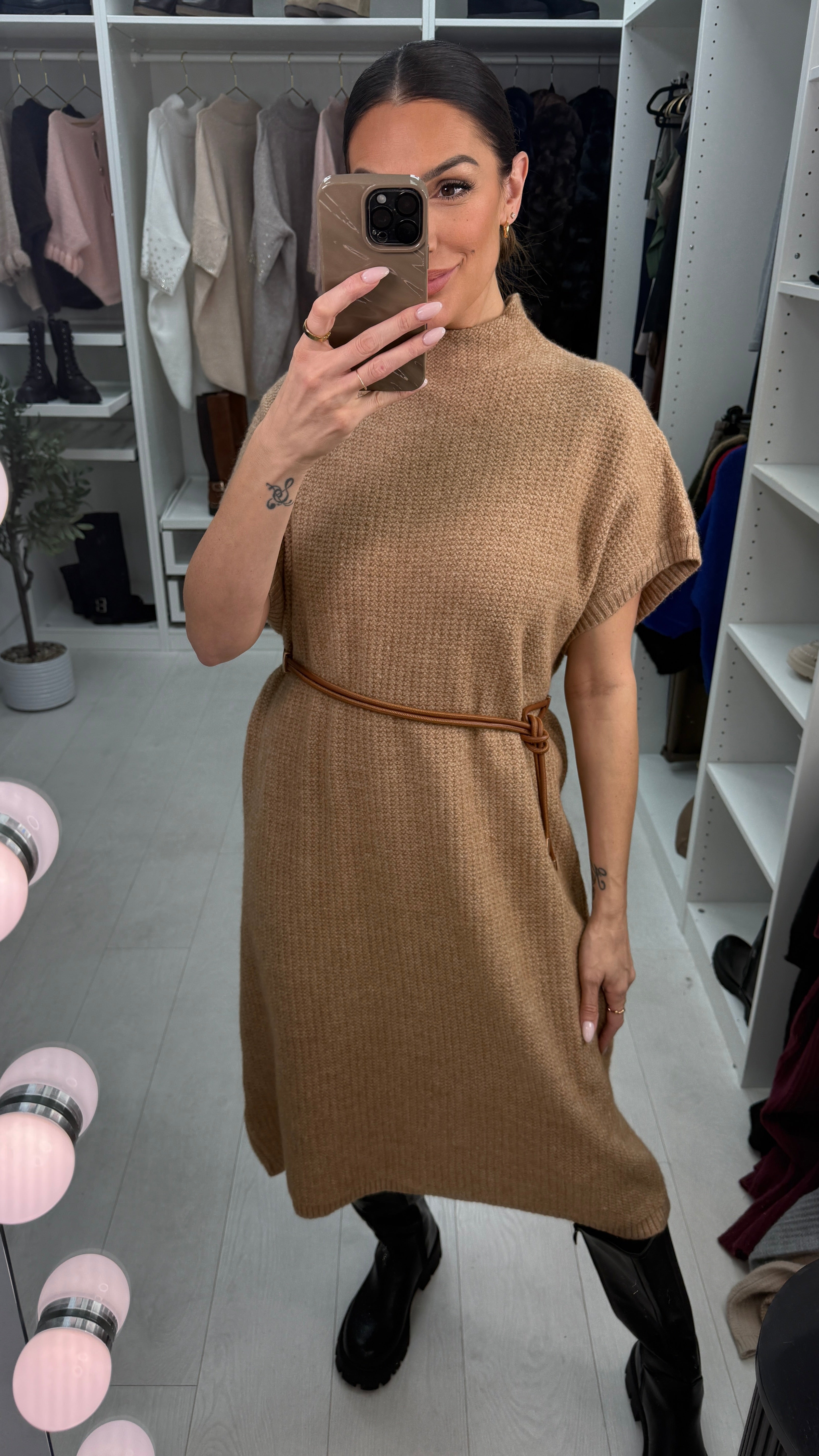 Prinny Plain Loose Fit Belted Jumper Dress
