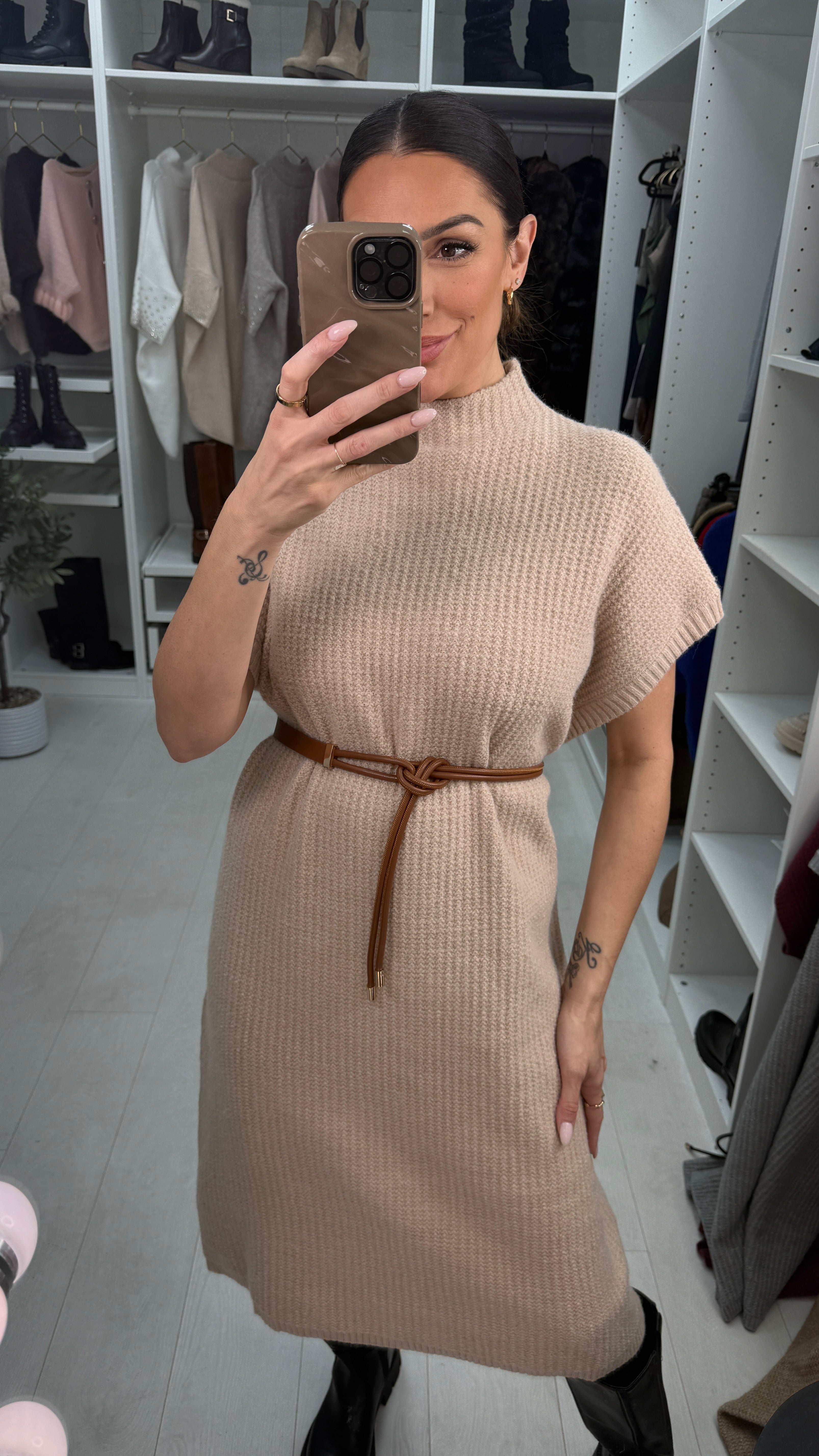 Prinny Plain Loose Fit Belted Jumper Dress