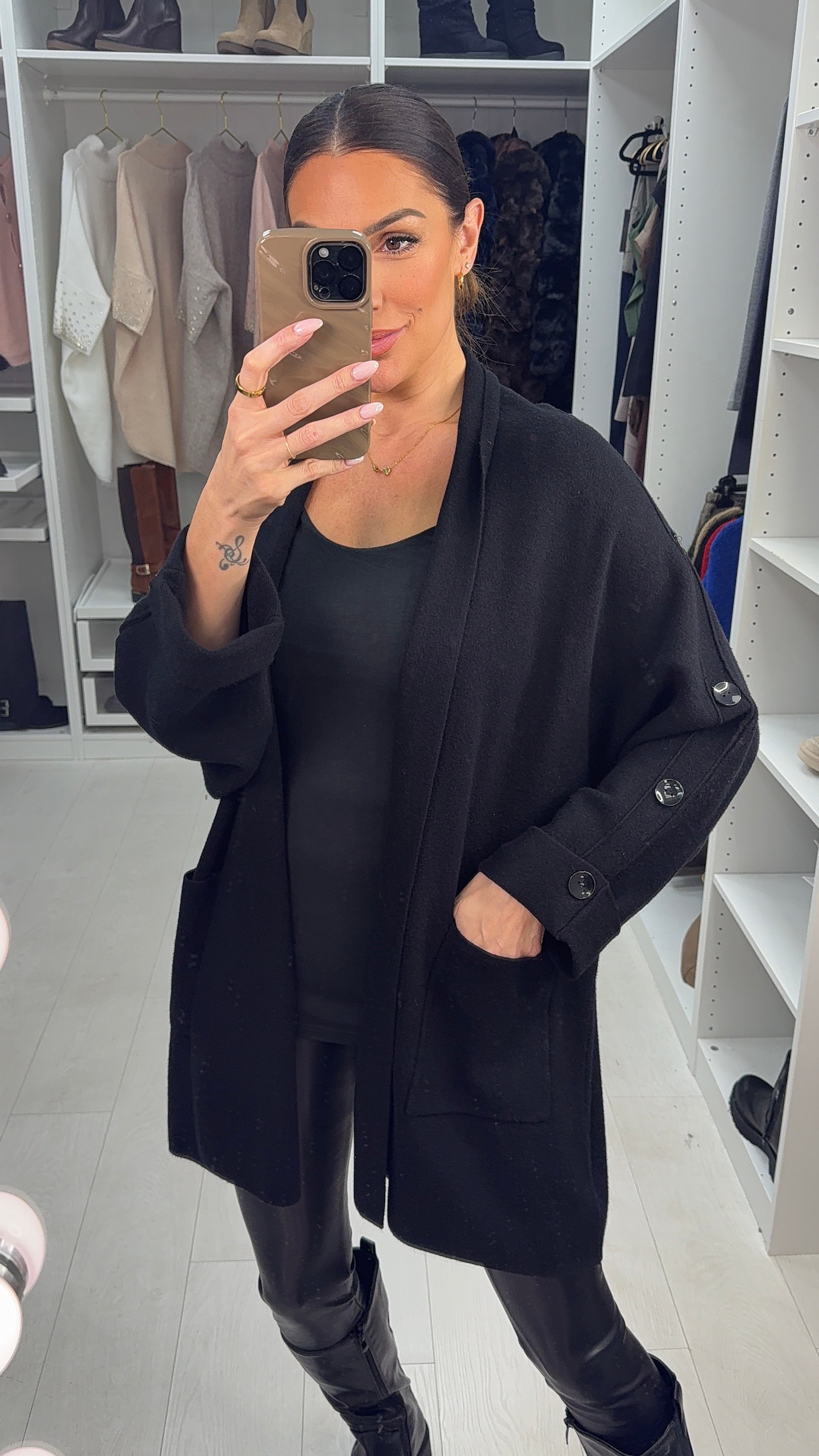 Zayda Plain Button Detail Open Front Cardigan