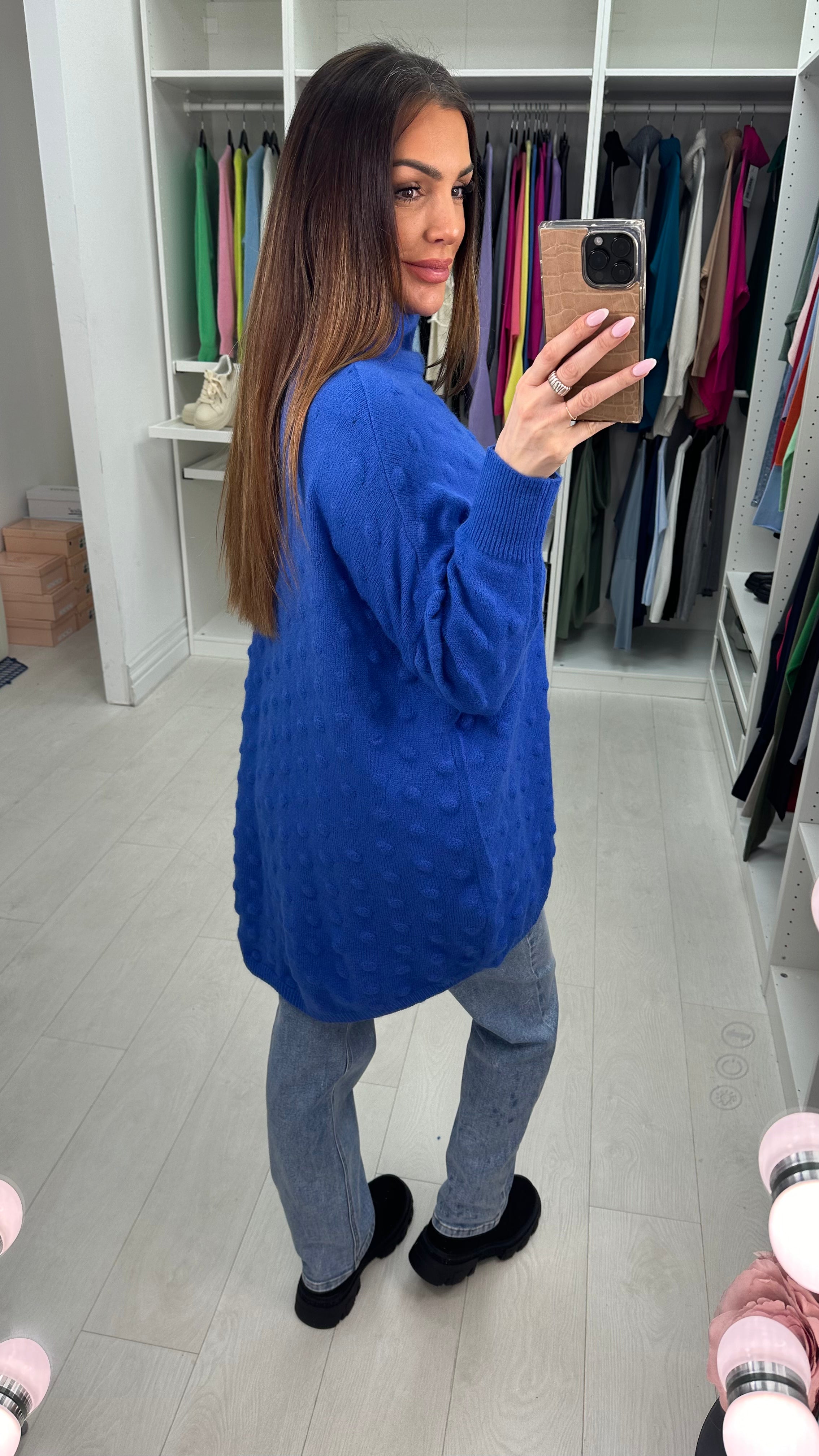 Danni Plain Textured High Neck Loose Fit Jumper