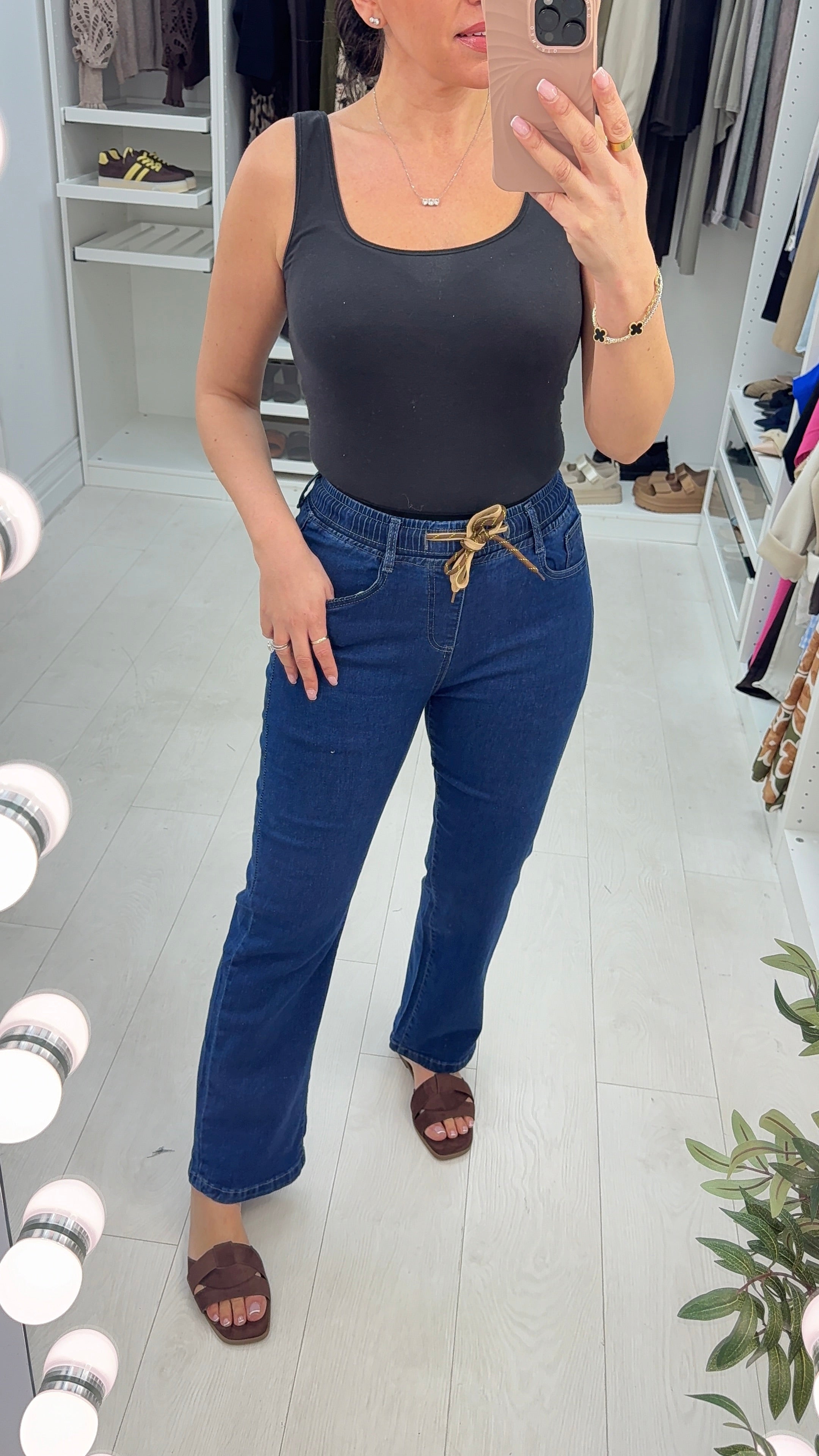 Telma Dark Denim Elasticated Waist Straight Leg Jeans