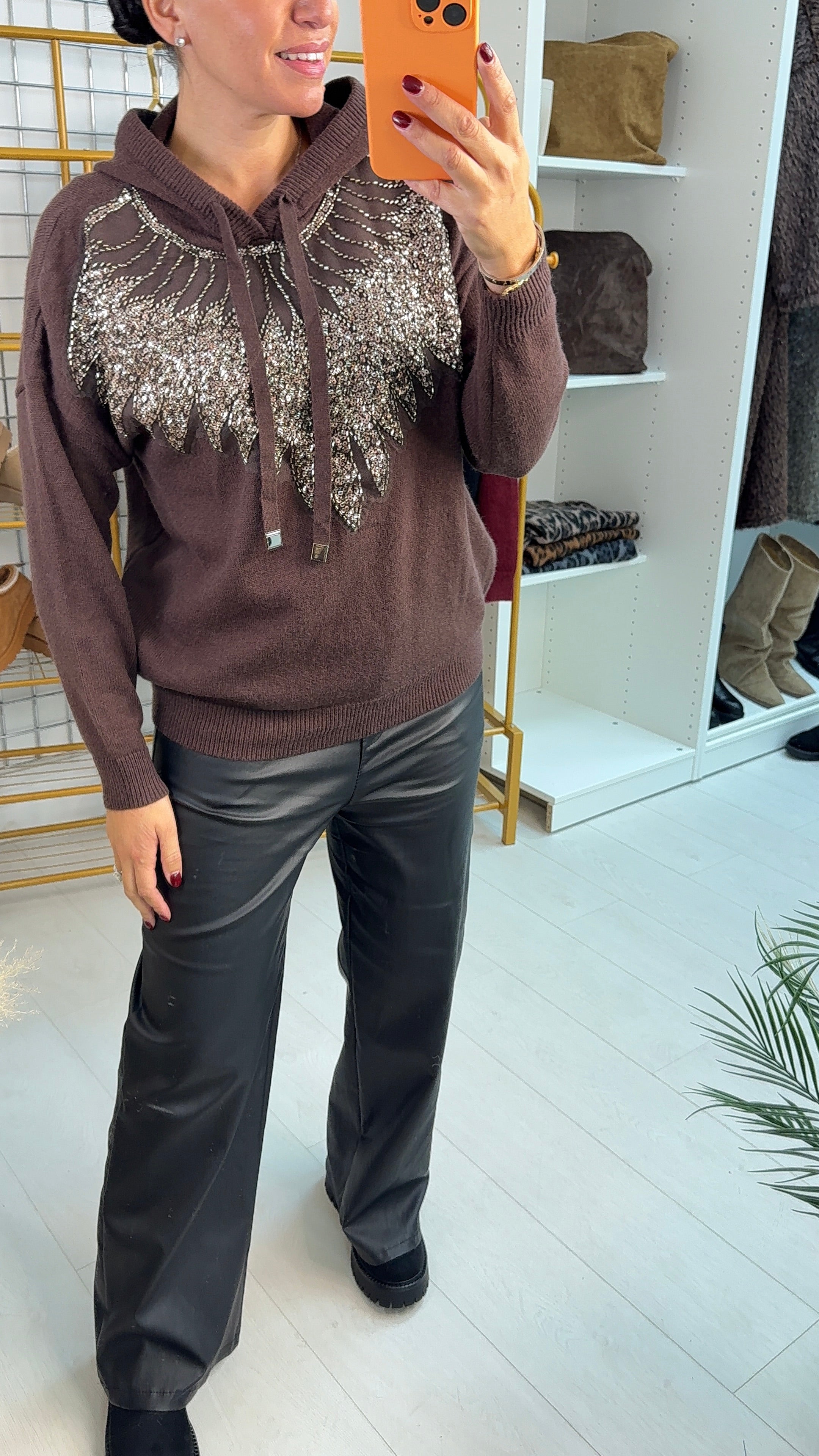 Cleo Embellished Front Hoodie Knit Jumper