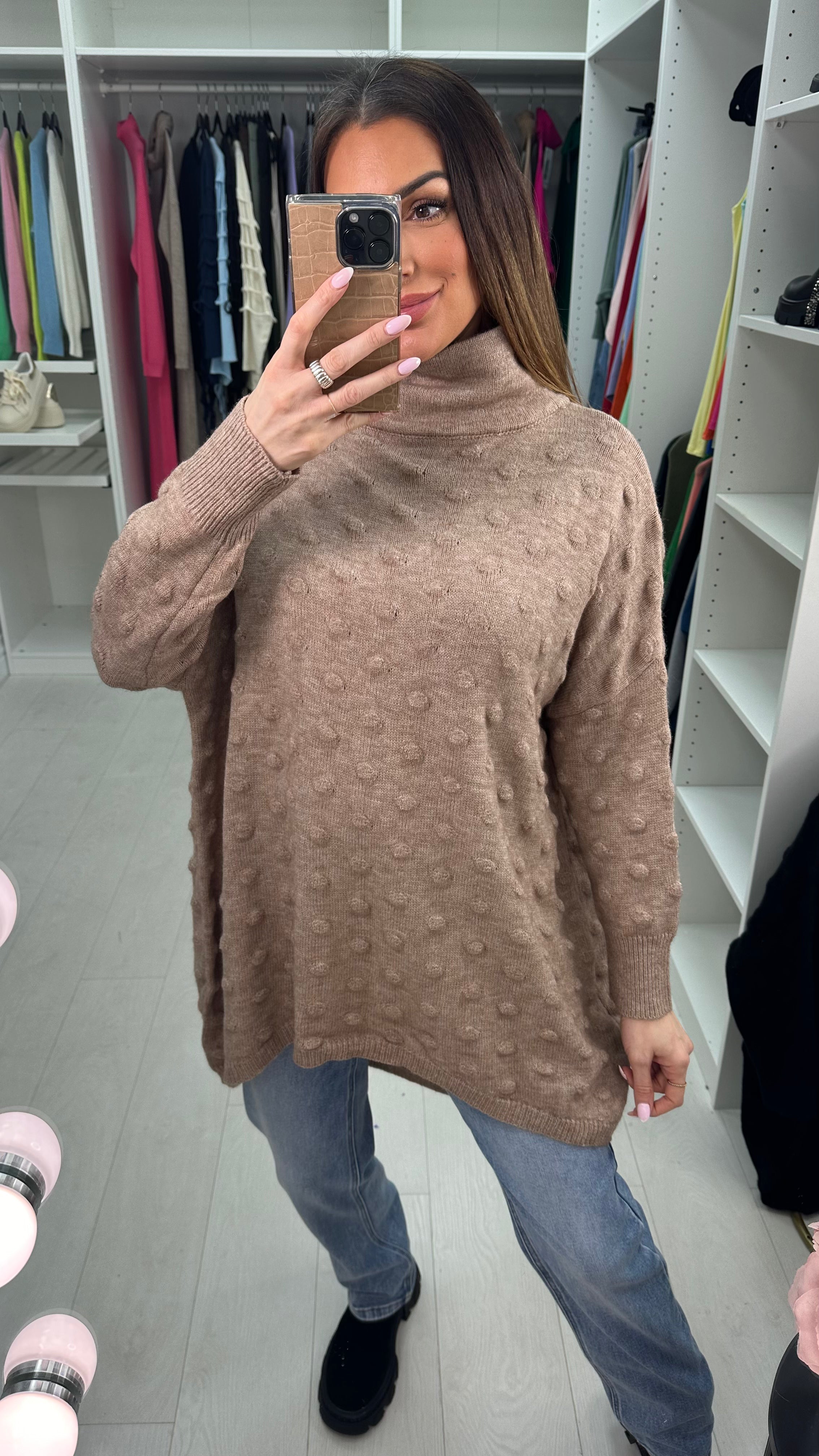 Danni Plain Textured High Neck Loose Fit Jumper