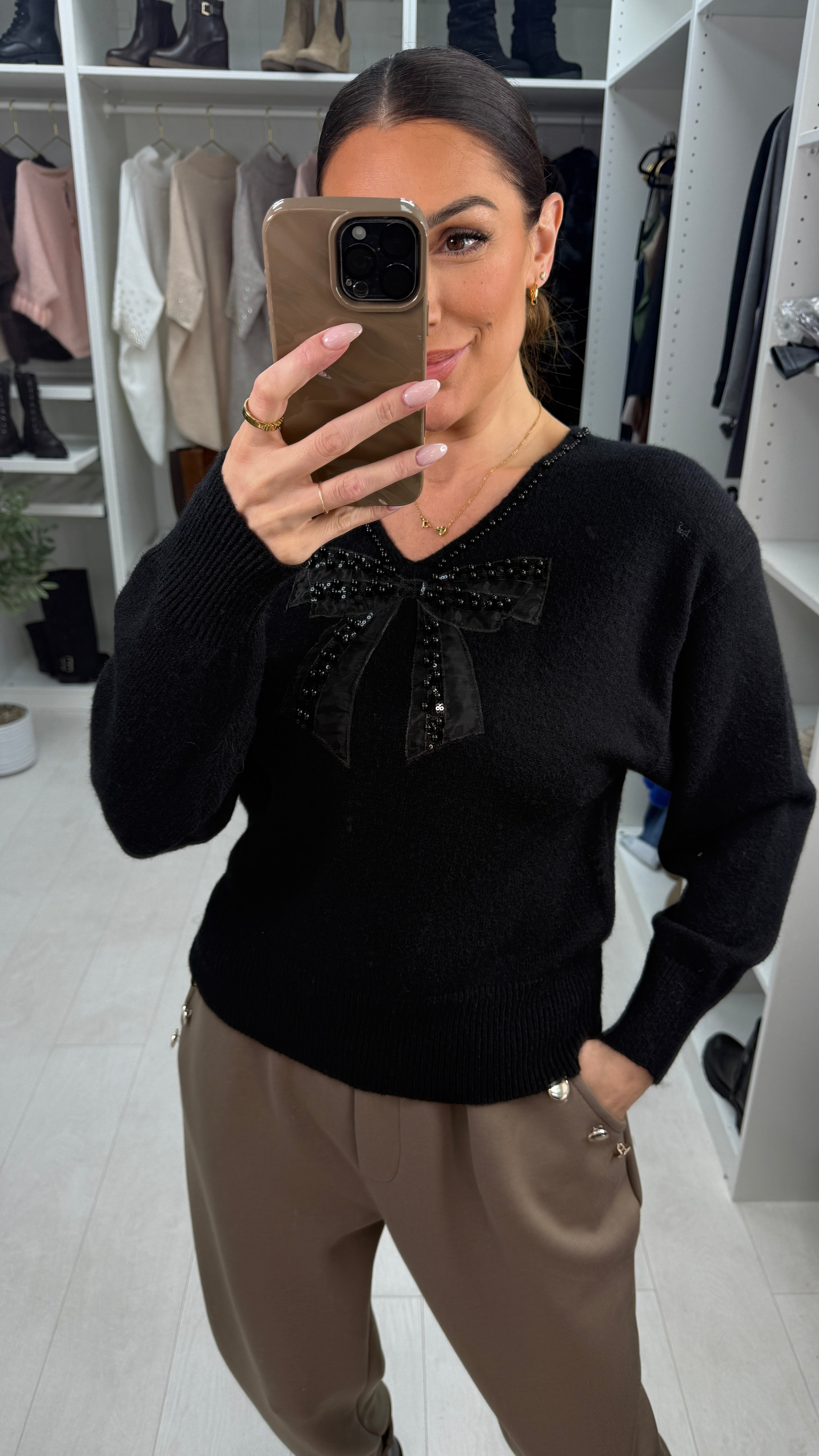 Yanita Pearl & Bow Detail Super Soft Jumper