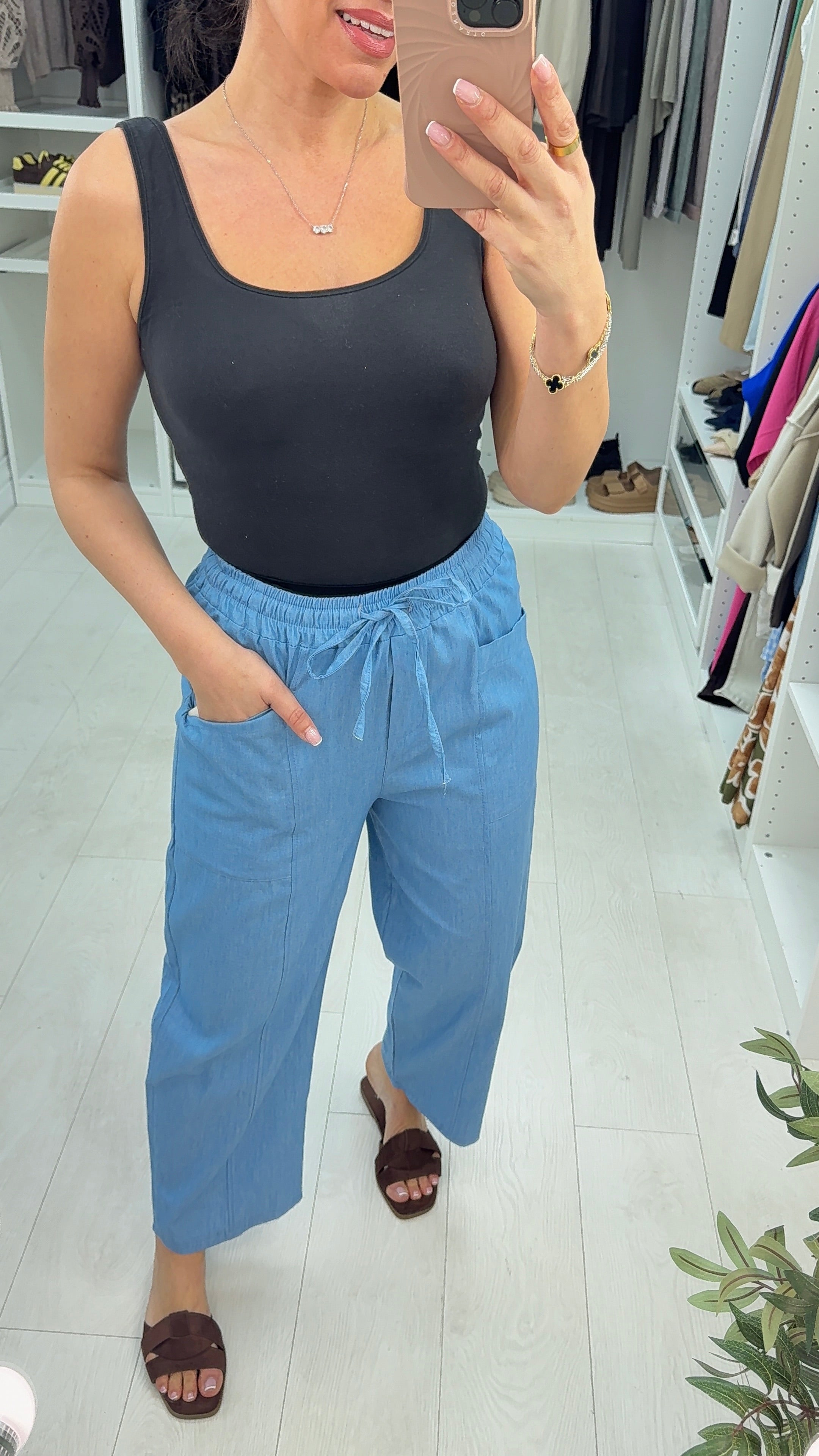 Fizz Denim Elasticated Waist Straight Leg Trousers