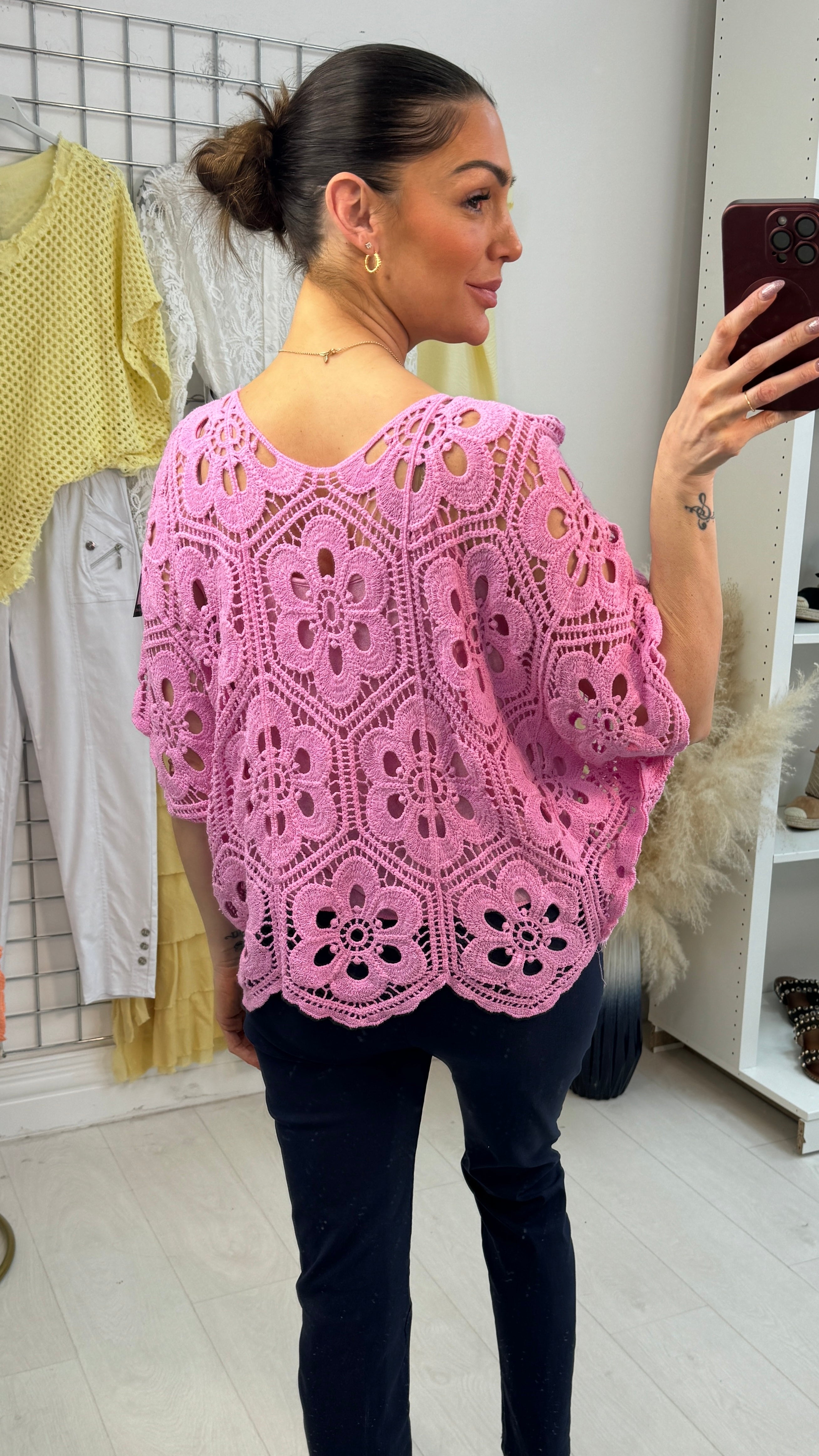 Calima Floral Crochet Batwing Top