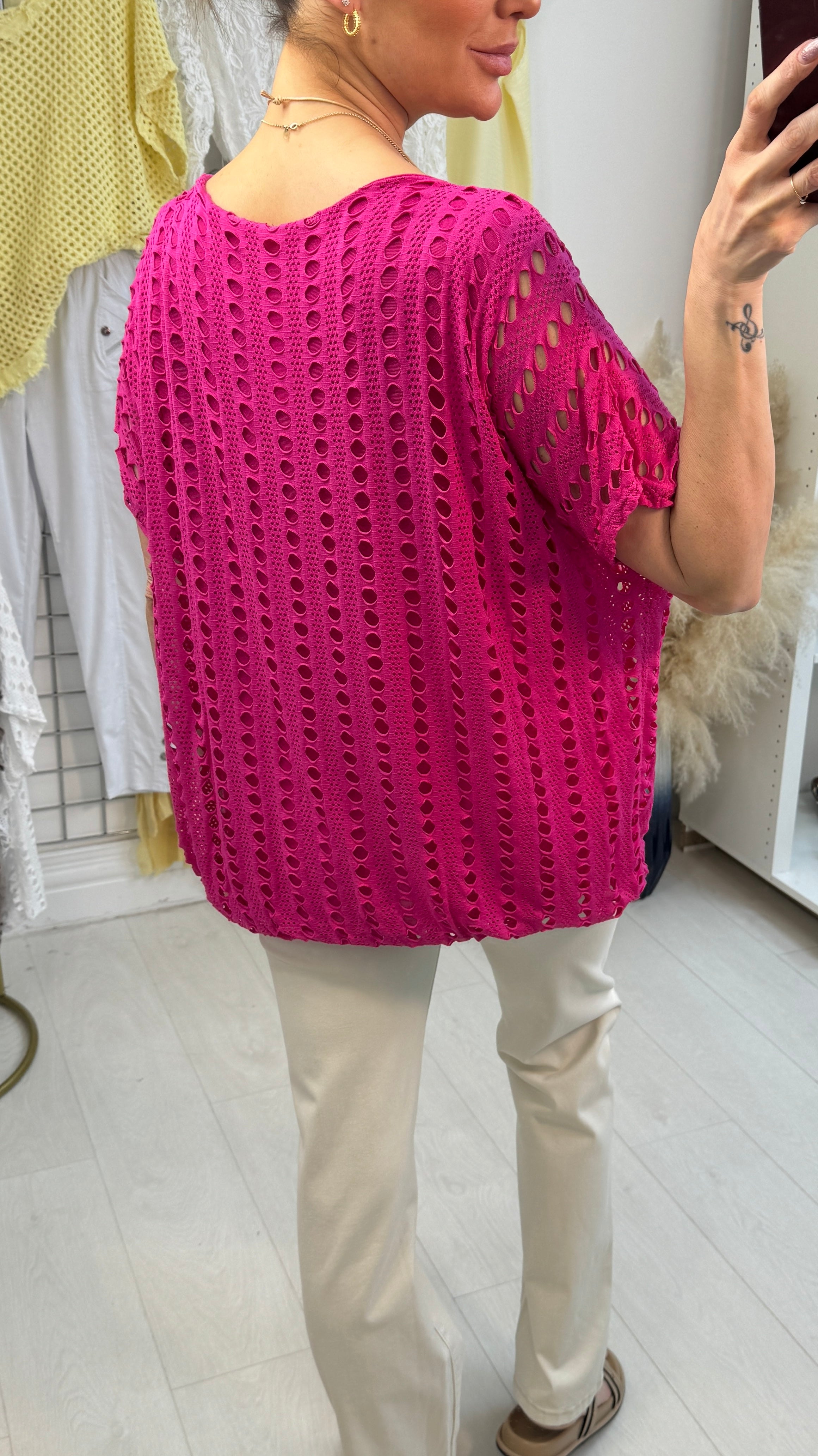 Atilla Plain Textured Bubble Hem Necklace Top