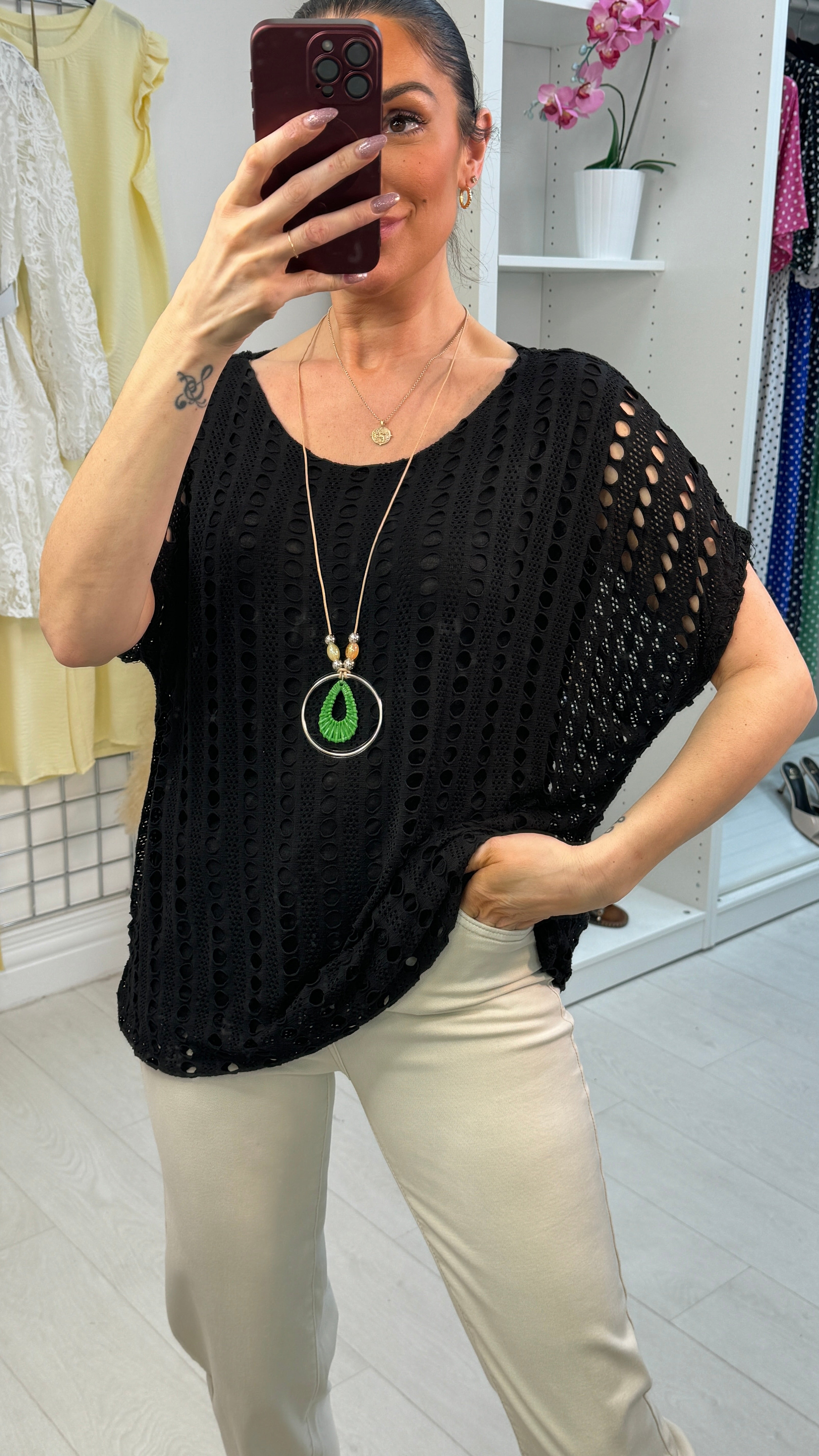 Atilla Plain Textured Bubble Hem Necklace Top