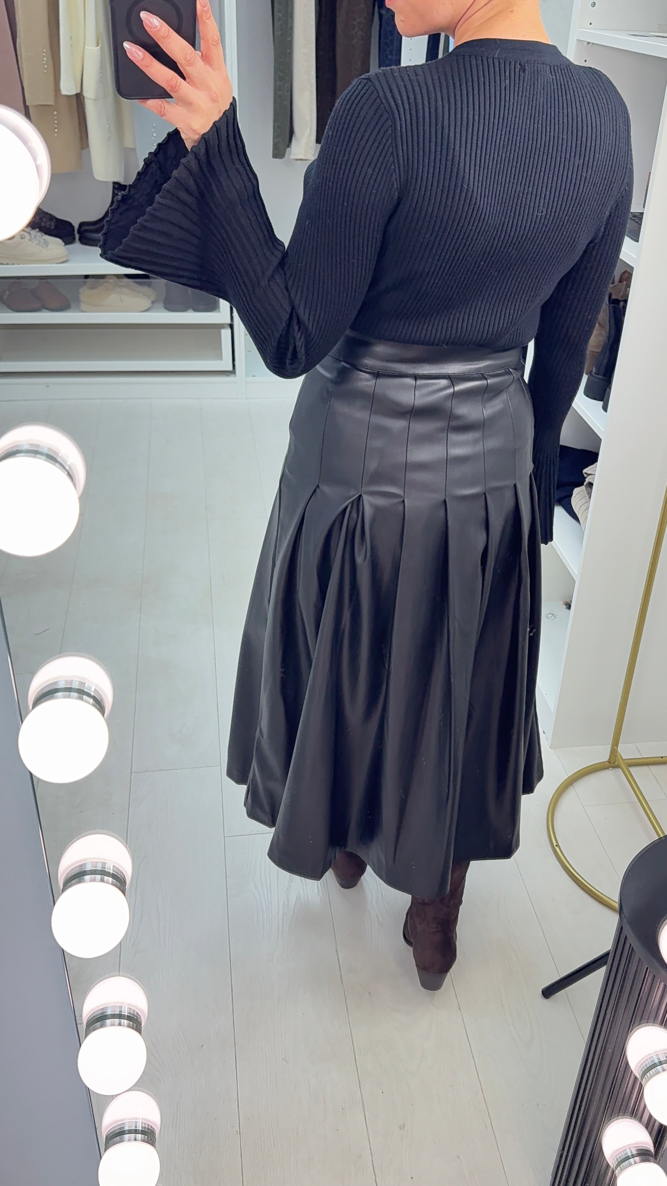 Kaylani Faux Leather Pleated Midi Skirt